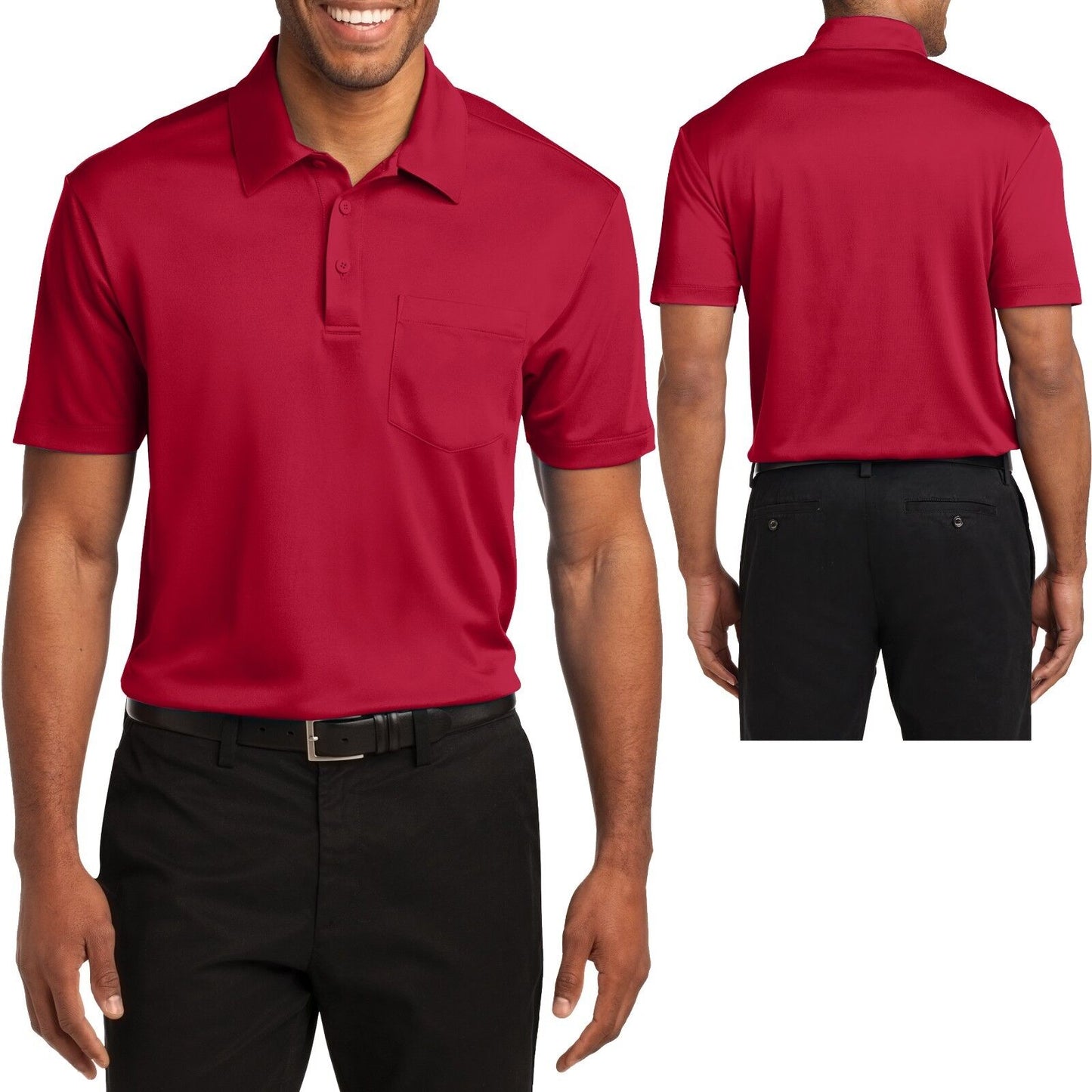 Mens POCKET Polo Shirt Moisture Wicking Poly Performance XS-XL 2XL, 3XL, 4XL NEW