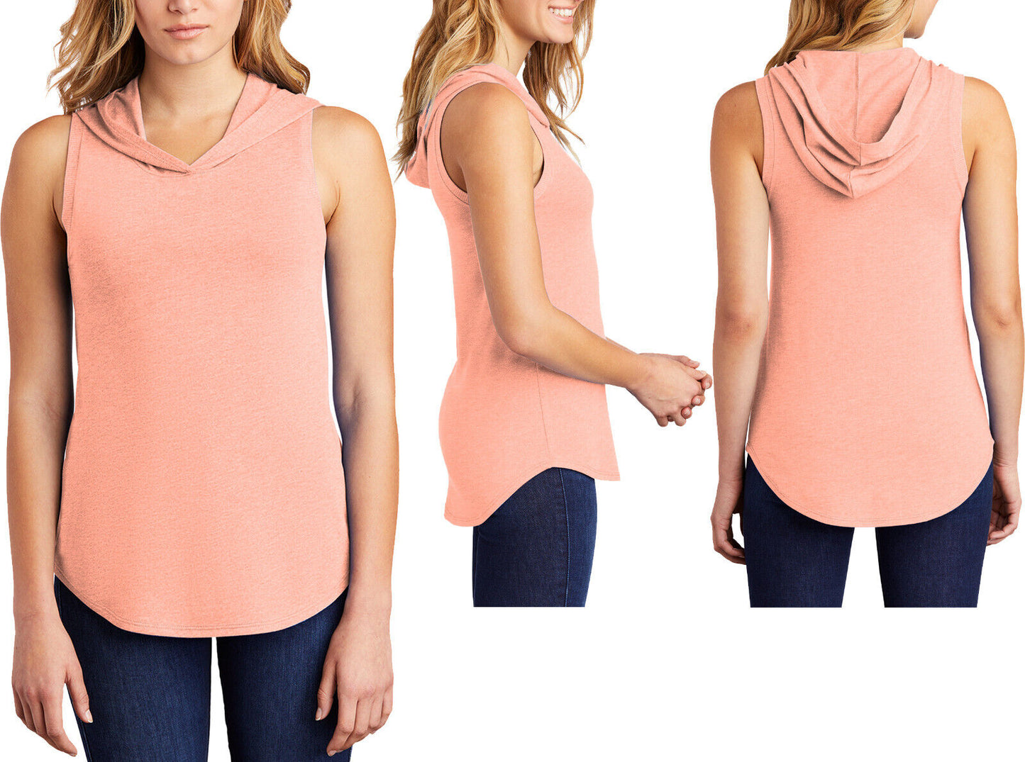 Womens Sleeveless Hoodie Tank Top Ladies Hooded Tee Soft Blended T-Shirt XS-4XL