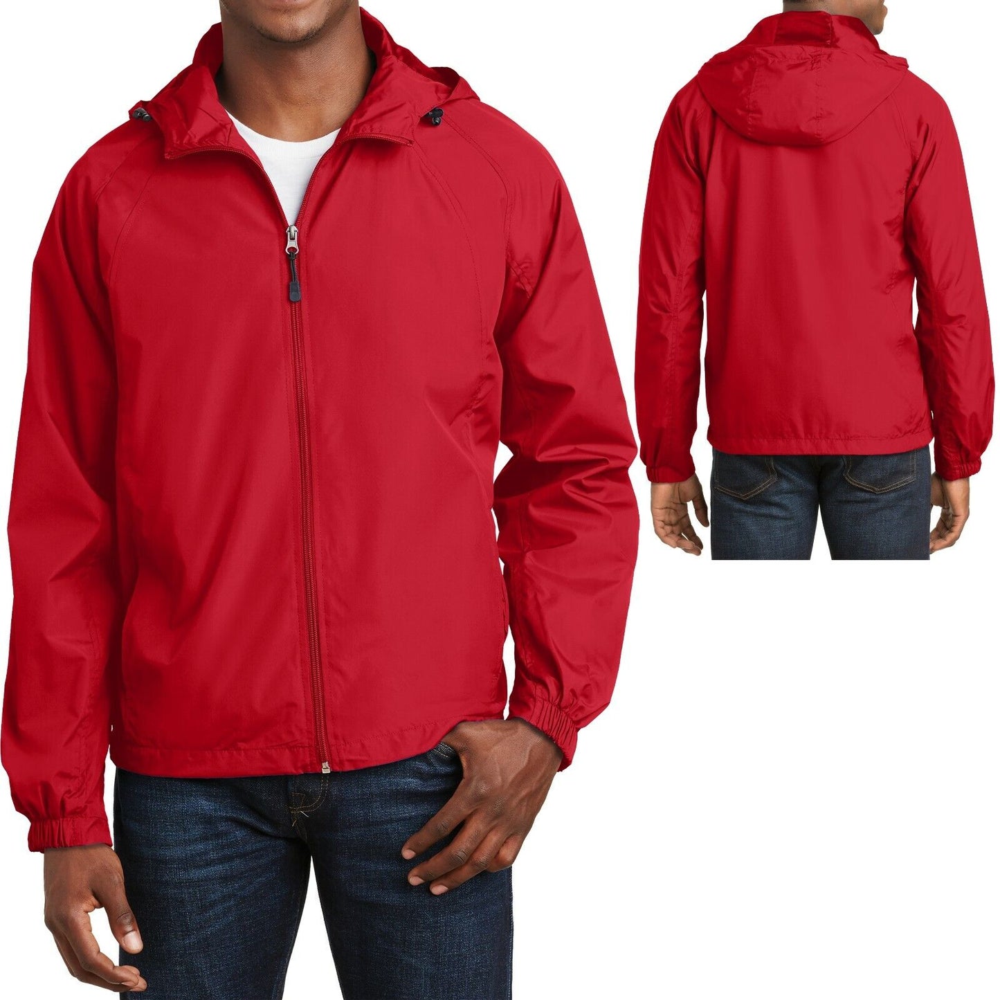 Mens Hooded Zip Front Jacket Pockets Windbreaker Water Resistant XS-XL 2X 3X 4X