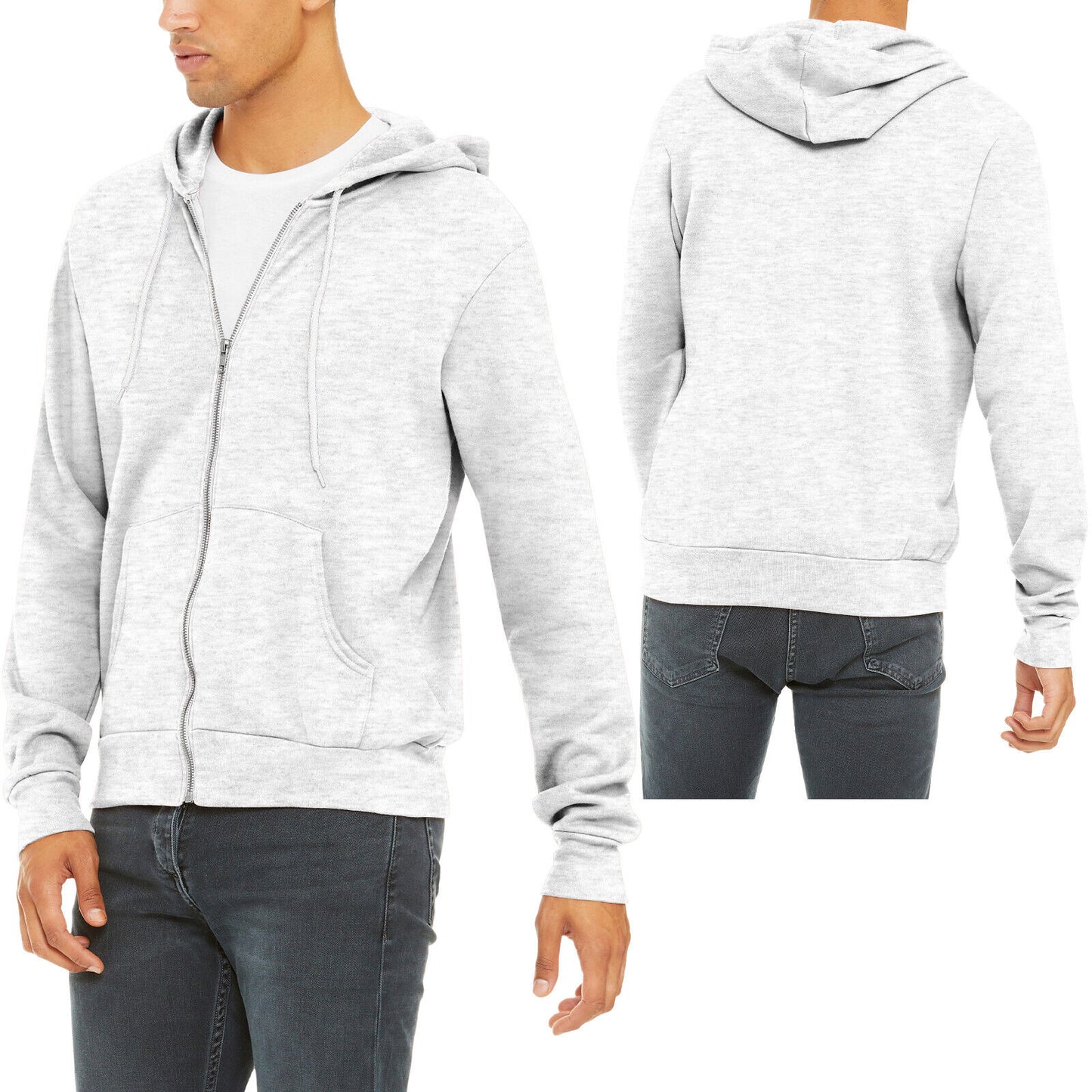 Mens Spong Fleece Full Zip Hoodie Soft Blended Hooded Hoody Sweater XS-3XL NEW!