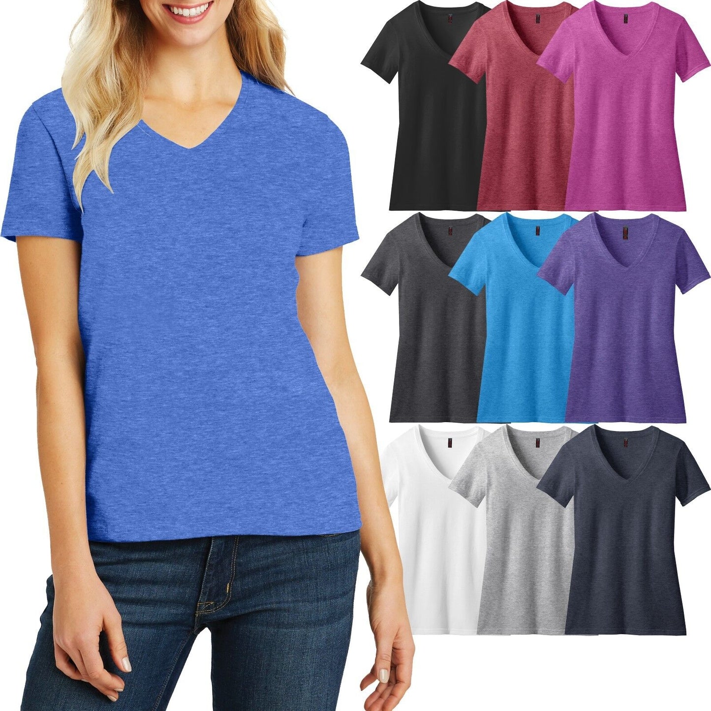 Ladies Plus Size V-Neck T-Shirt Lightweight Womens Top With Heathers XL 2X 3X 4X