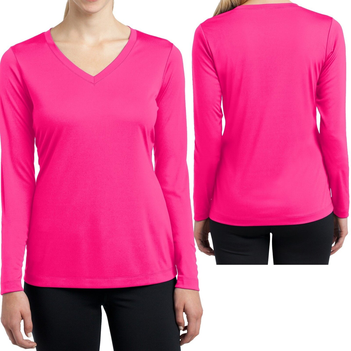 Ladies Long Sleeve T-Shirt V-Neck Moisture Wicking Base Layer Womens XS-XL 2X-4X