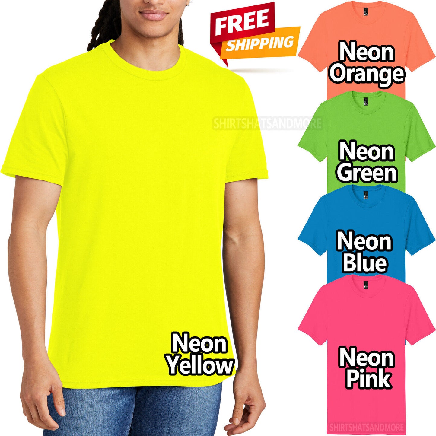 Mens Soft Spun Cotton Blended NEON T-Shirt Comfortable Tee XS-4XL NEW!