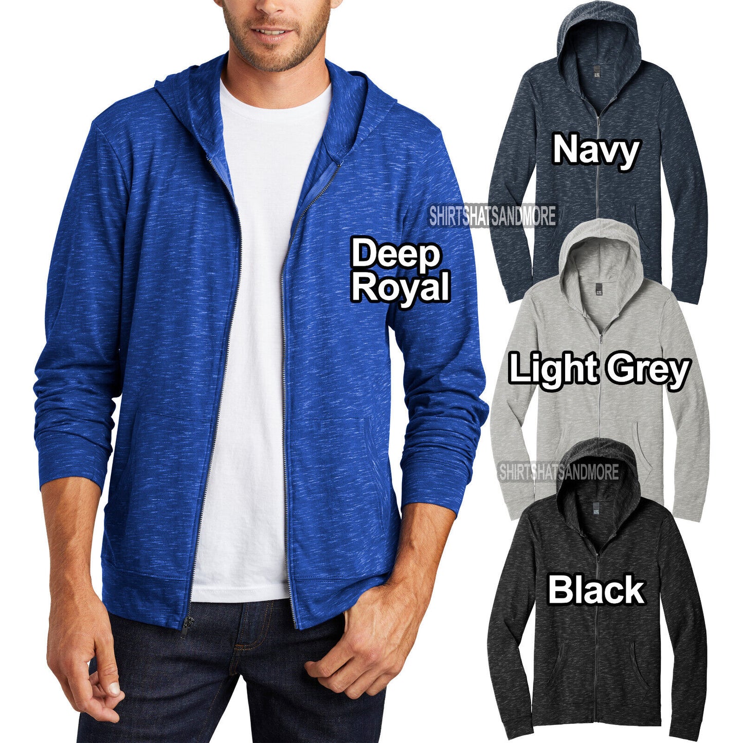 Mens Full Zip Lightweight Stylish Hoodie XS, S, M, L, XL, 2XL, 3XL, 4XL NEW!