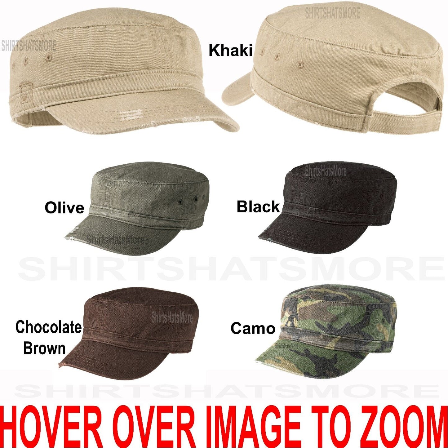 UNISEX Distressed Military Hat  Cap Cadet Fidel Cap Cotton Adjustable Back NEW