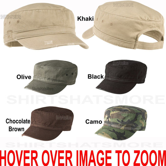 UNISEX Distressed Military Hat  Cap Cadet Fidel Cap Cotton Adjustable Back NEW