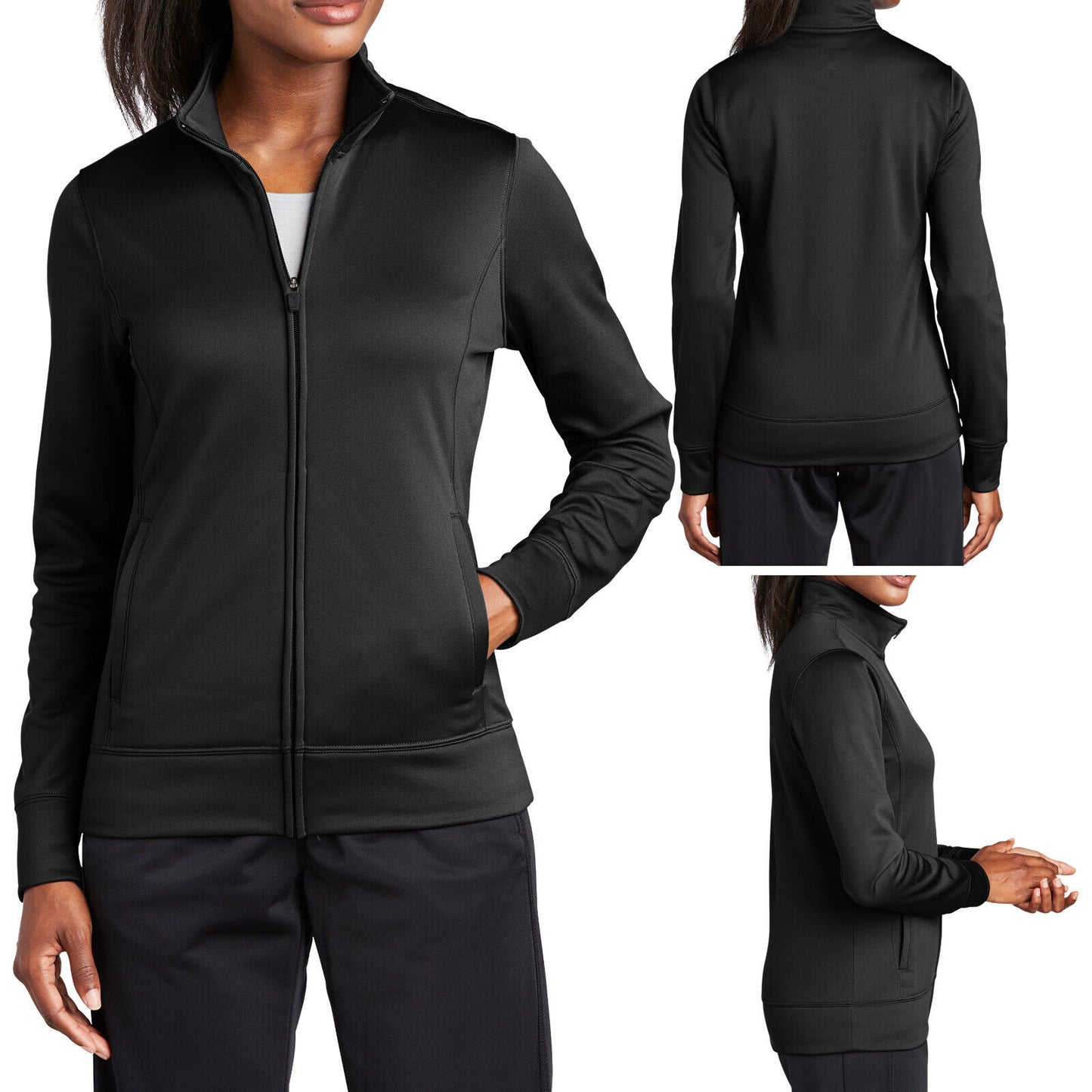 SALE! Sport-Tek Ladies Moisture Wick Fleece Full Zip Jacket in BLACK SIZE:SMALL