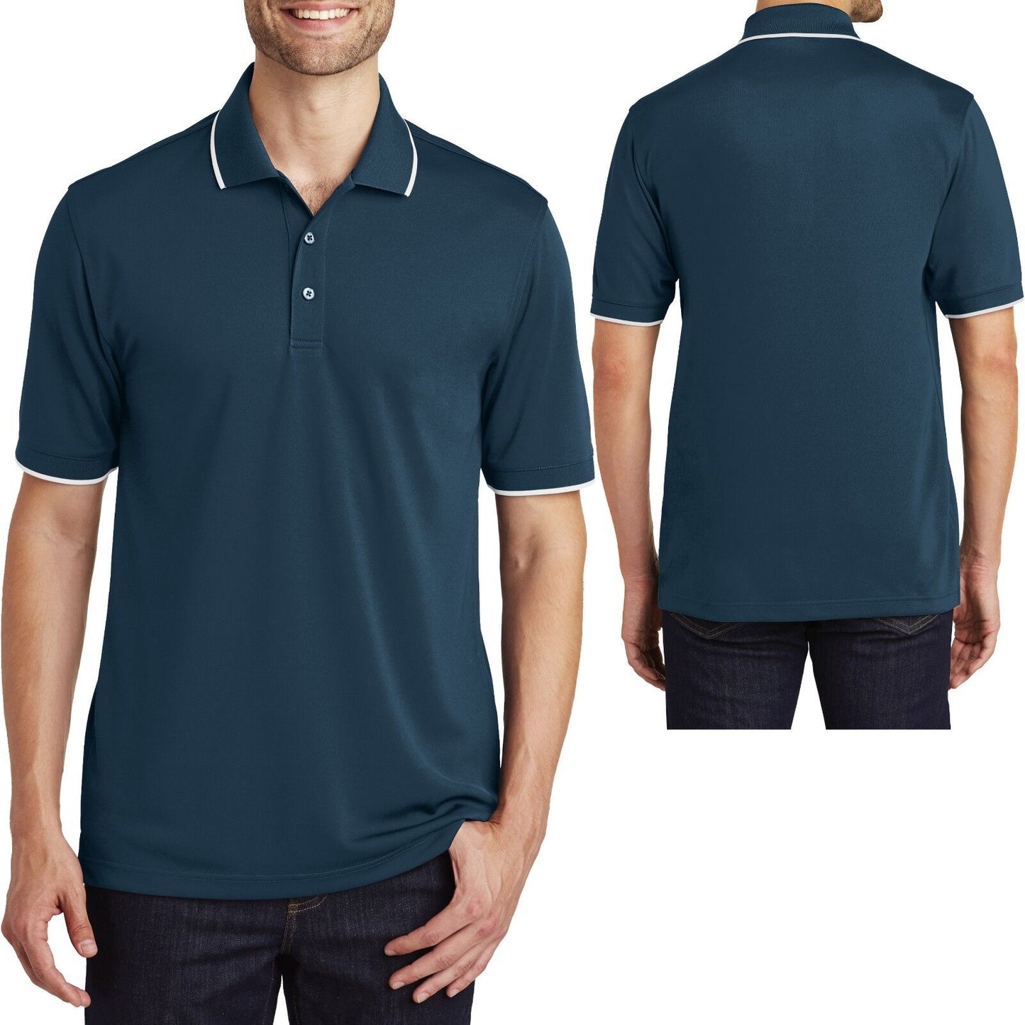 Mens Moisture Wicking Polo Tipped Collar Sleeve UV Micro Mesh XS-XL 2XL 3XL 4XL