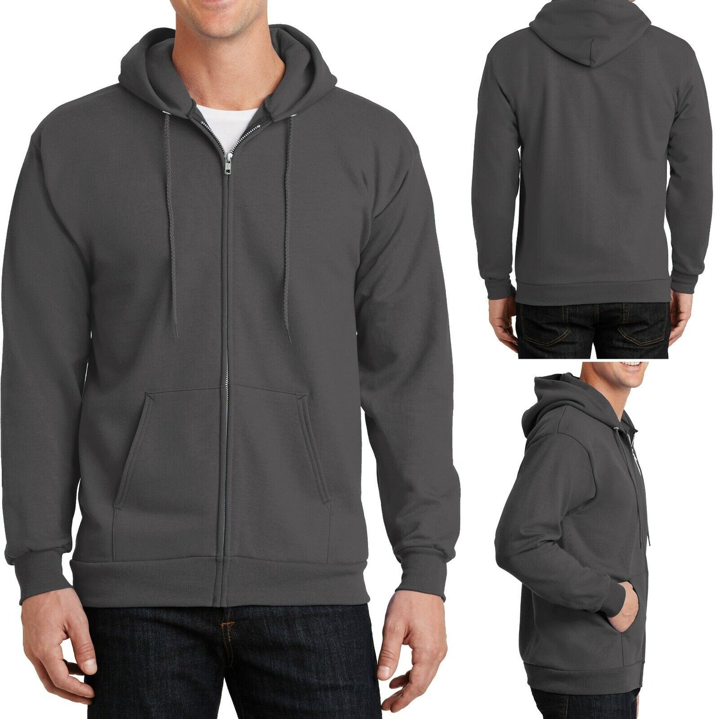 Mens TALL FULL ZIP Hoodie Hooded Sweatshirt LT XLT 2XLT 3XLT 4XLT