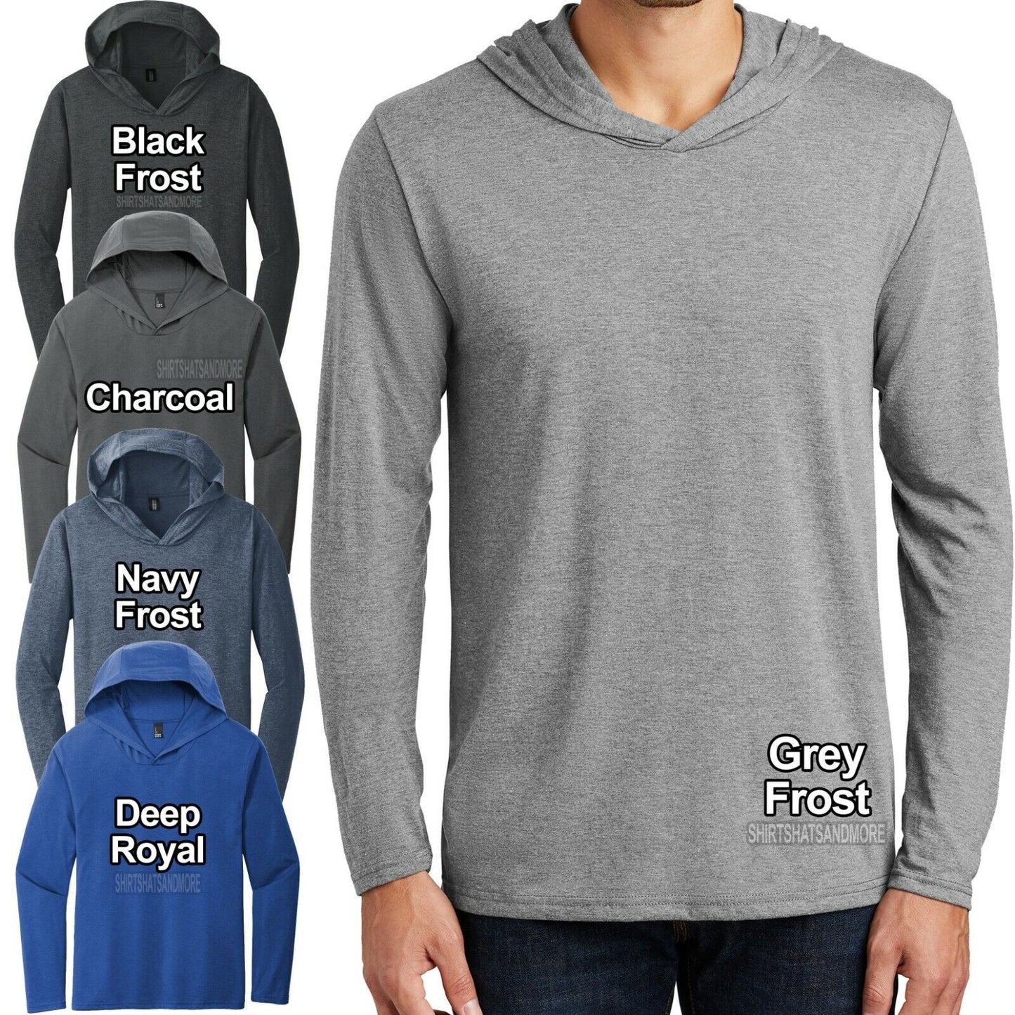 BIG MENS Lightweight Hoodie T-Shirt Long Sleeve Hoody Soft Tee XL, 2XL, 3XL, 4XL