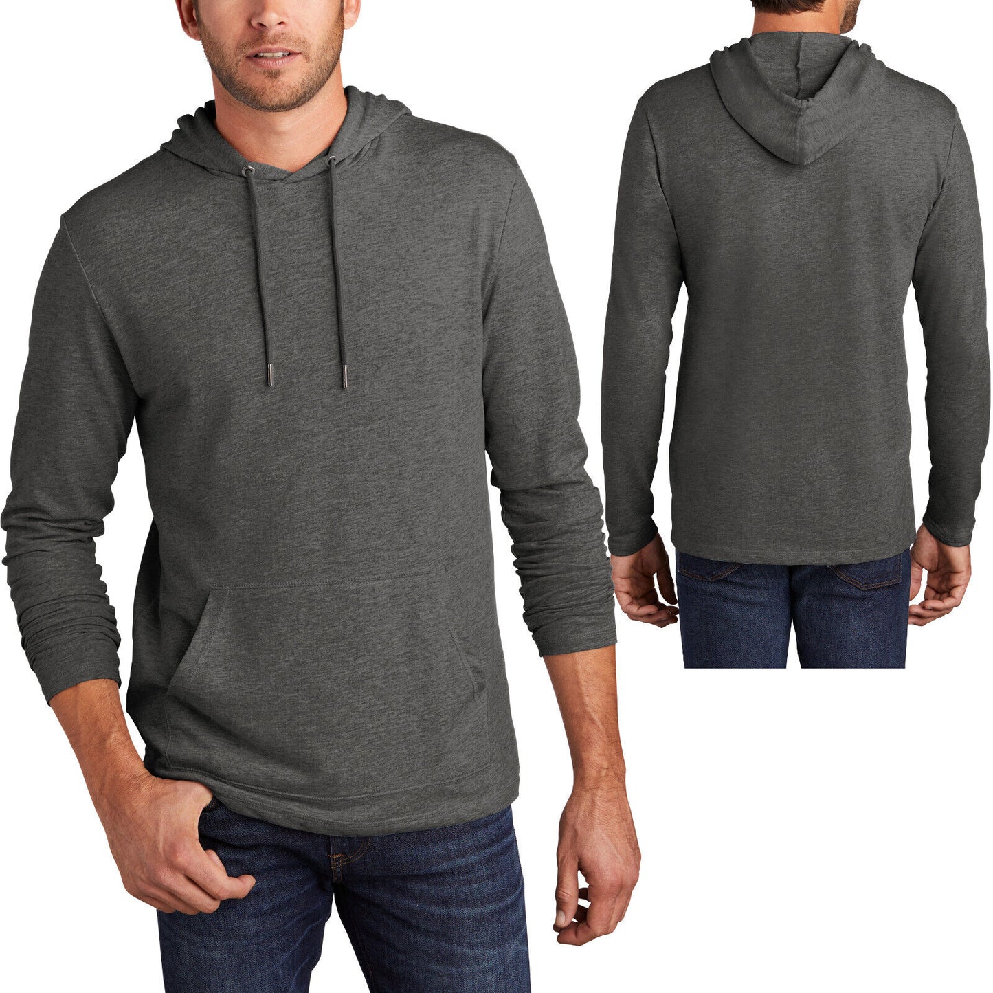 Mens Lightweight Soft French Terry Hoodie T-Shirt Long Sleeve Hoody Tee XS-4X