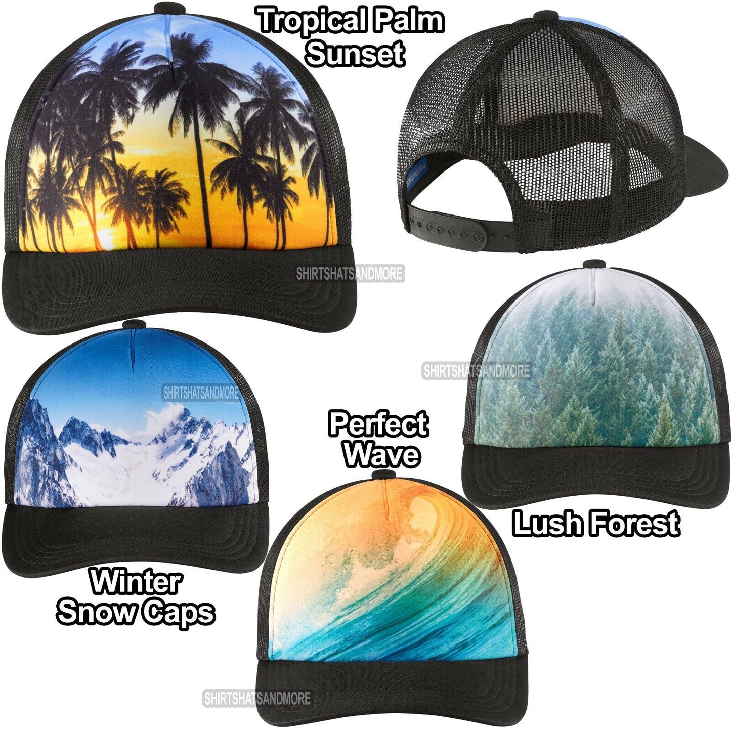 Photo Realistic Snap Back Trucker Cap Baseball Hat Nature Scenes Mesh Back NEW