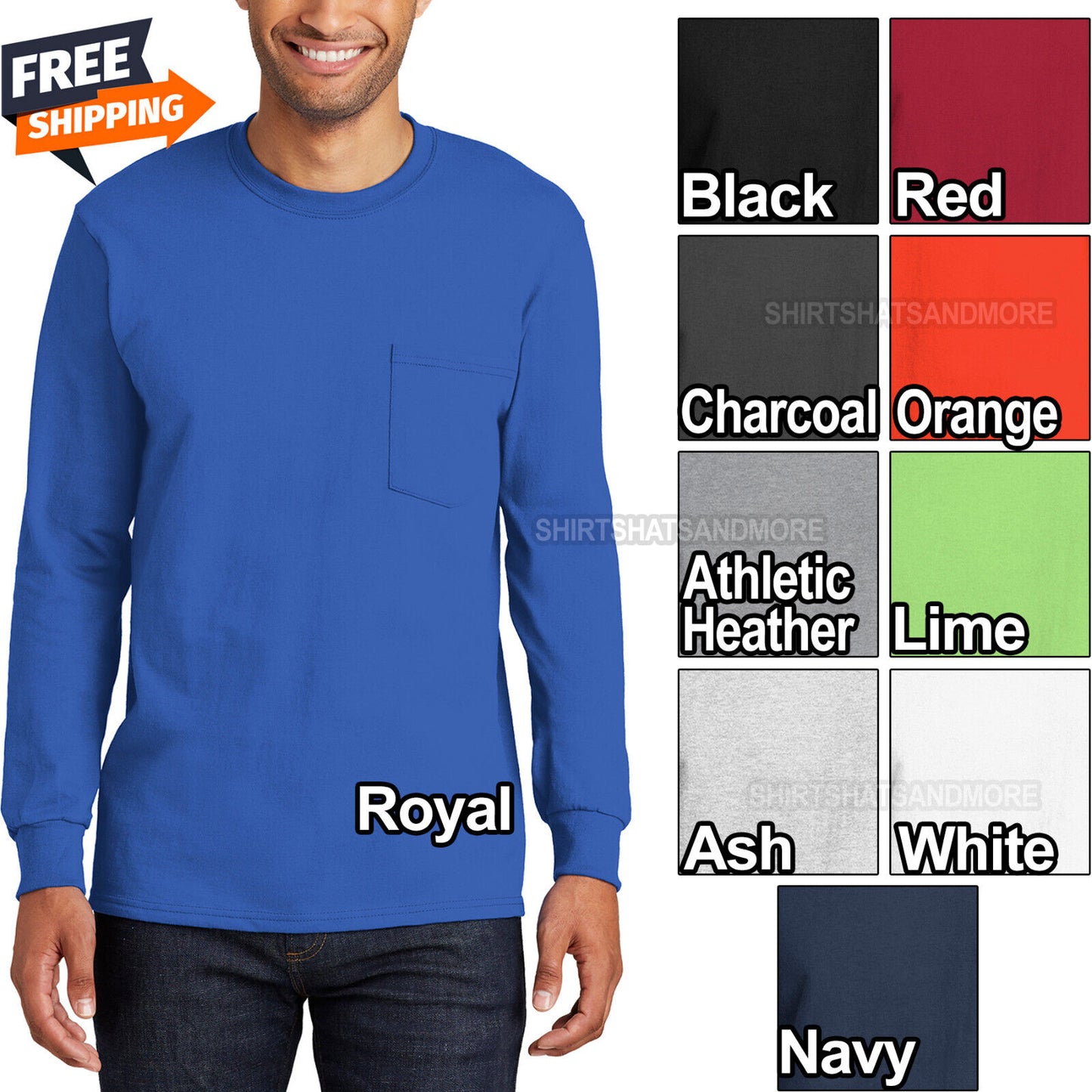 Mens TALL Long Sleeve Pocket T-Shirt 100% Soft Spun Cotton Tee LT-4XLT NEW!