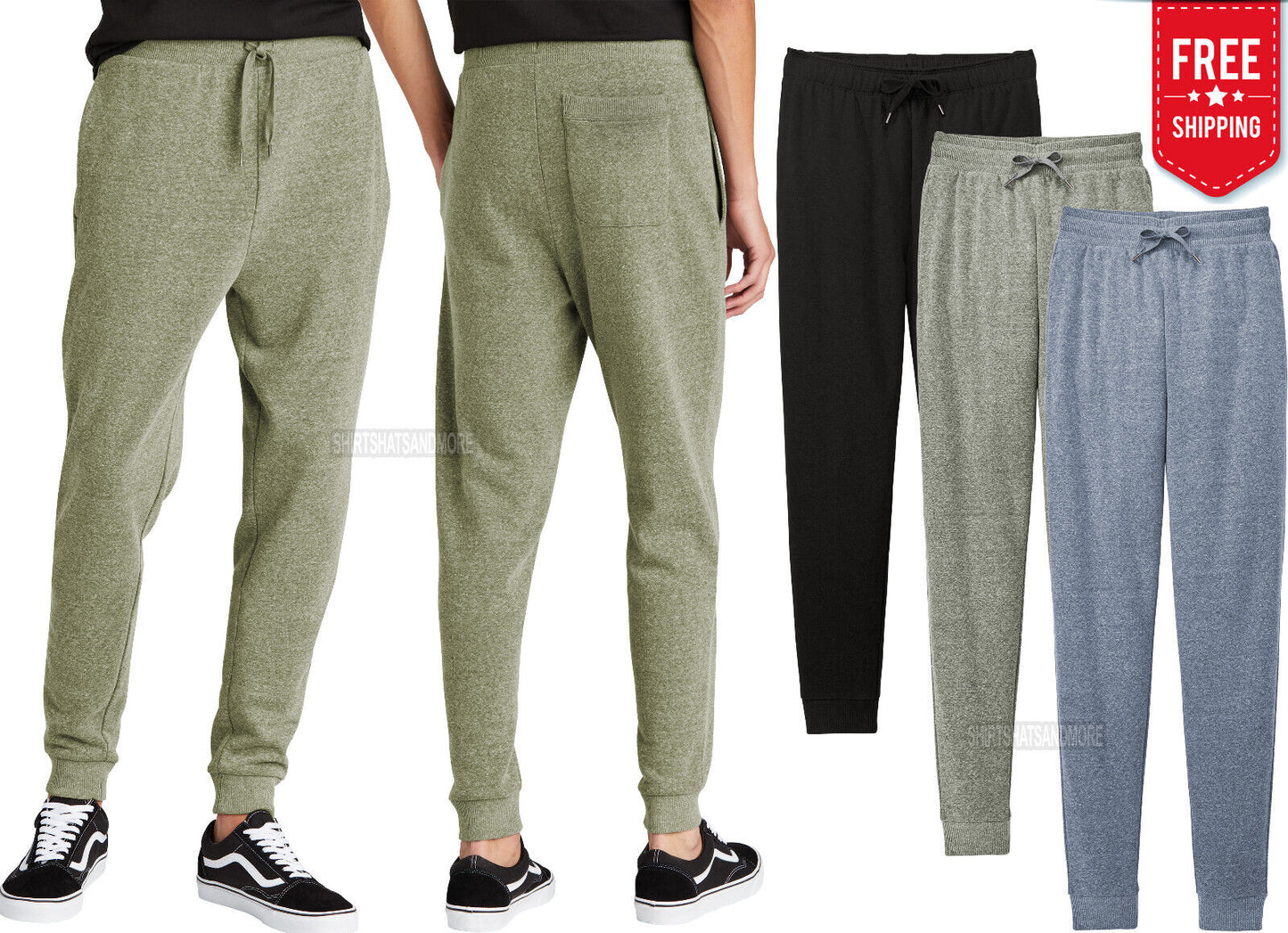 Mens Soft Fleece Joggers Triblend Sweatpants Side Pockets & Back Pocket XS-4XL