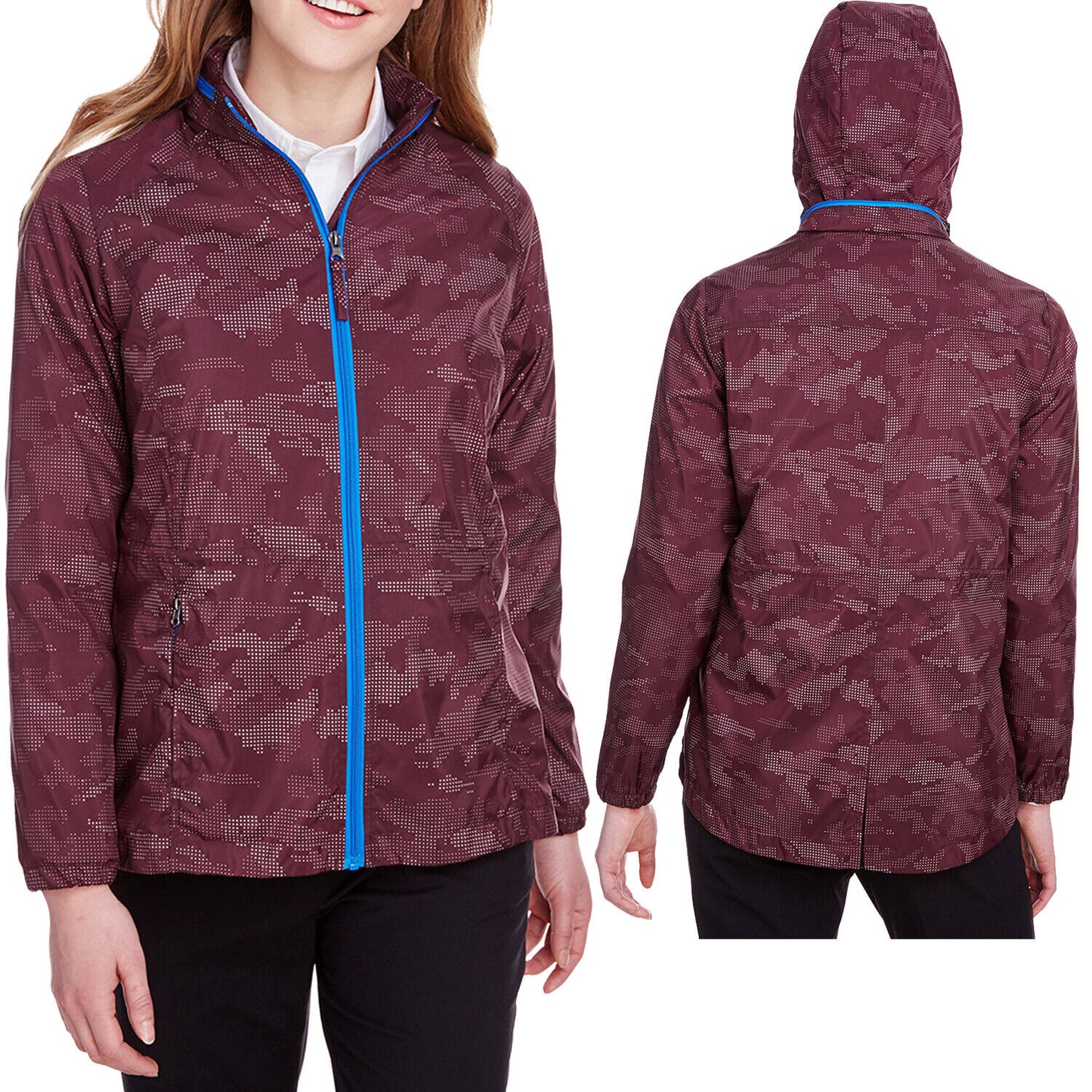 Ladies Water Resistant Camo Reflective Jacket Womens Rain Weather Pockets Hooded