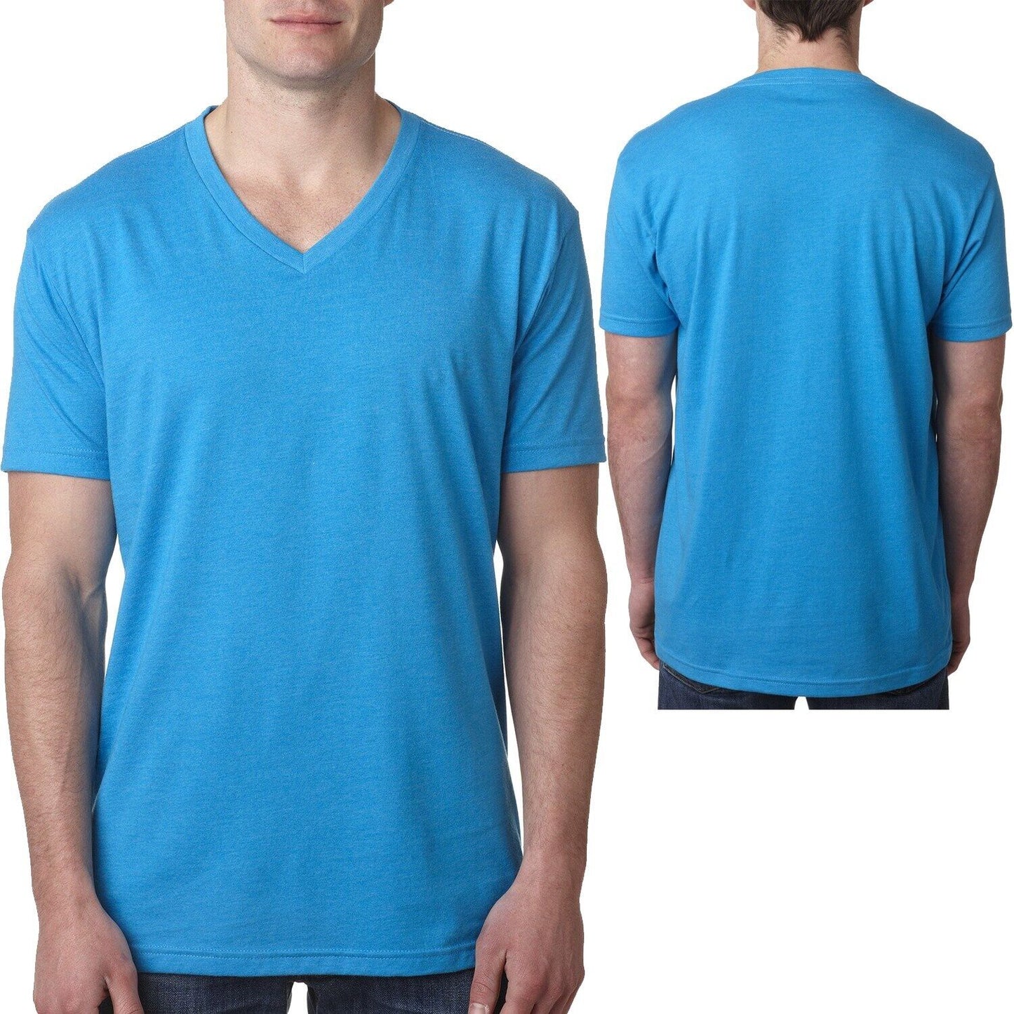 Mens Soft Preshrunk Blended V-Neck Jersey Tee Slightly Heathered CVC T-Shirt NEW