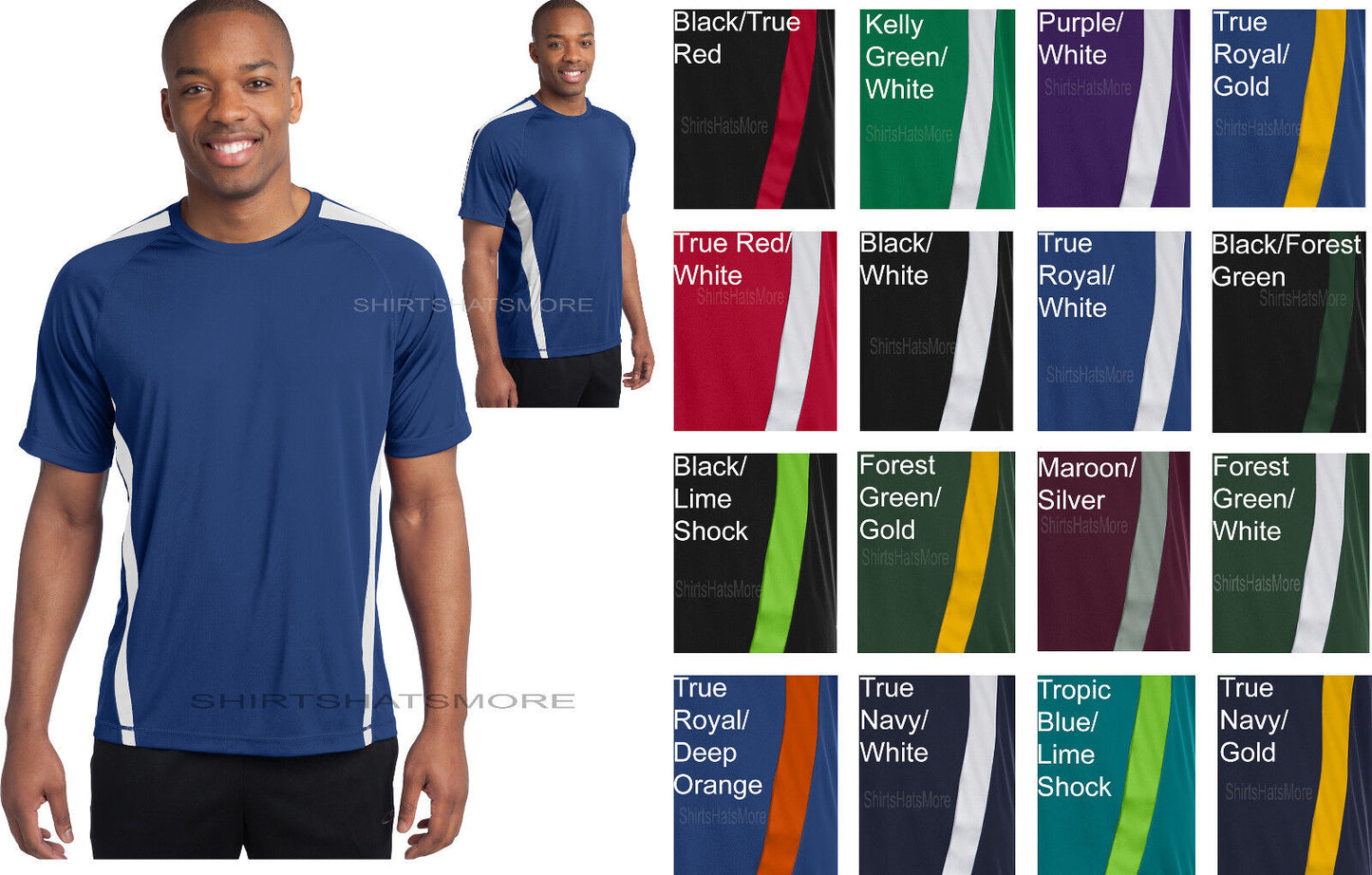 Mens Moisture Wicking T-Shirt Two Tone dri-fit Performance XS - XL, 2X 3X 4X