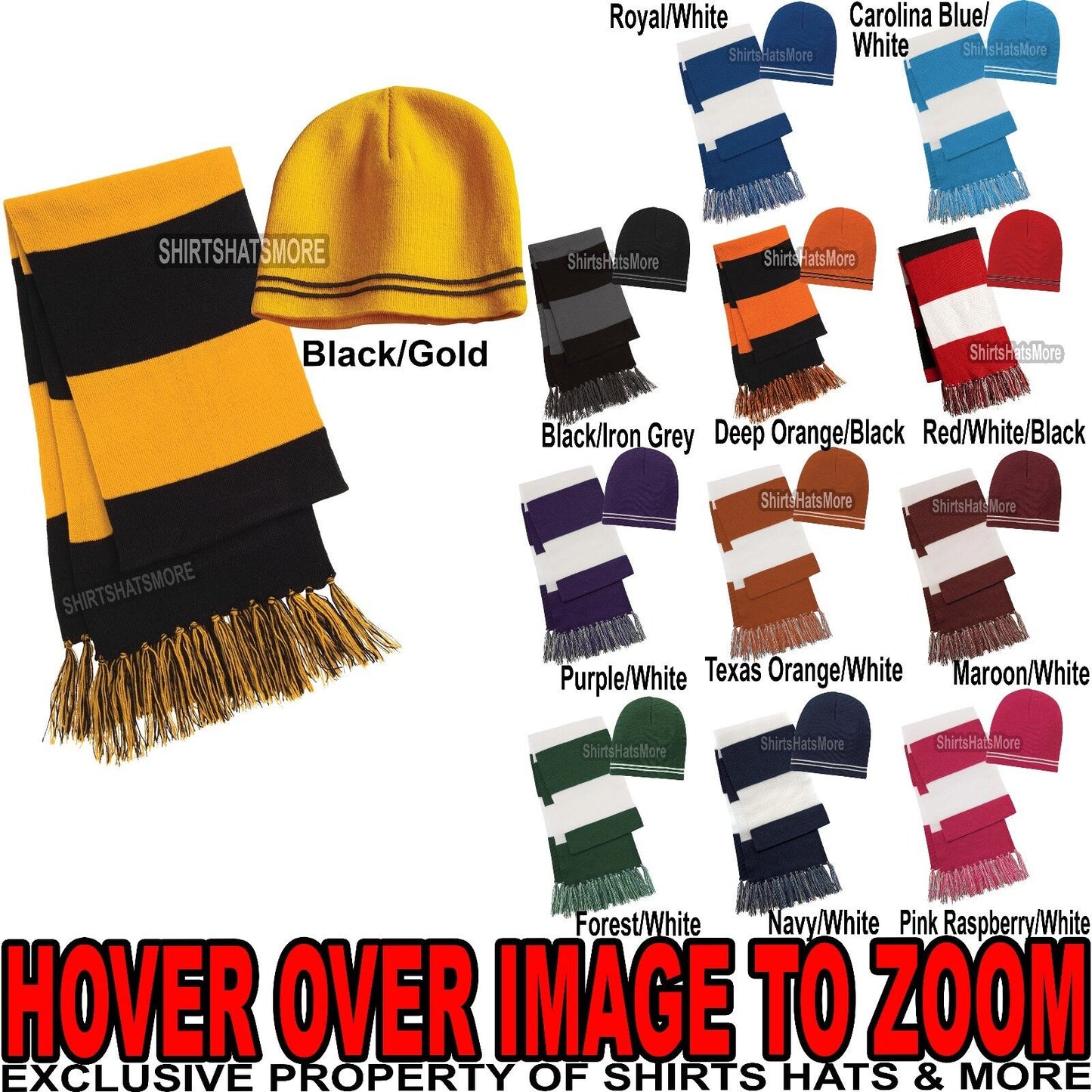 Ladies/Mens Beanie Hat & Scarf Set School Spirit Warm Womens Team Ski NEW