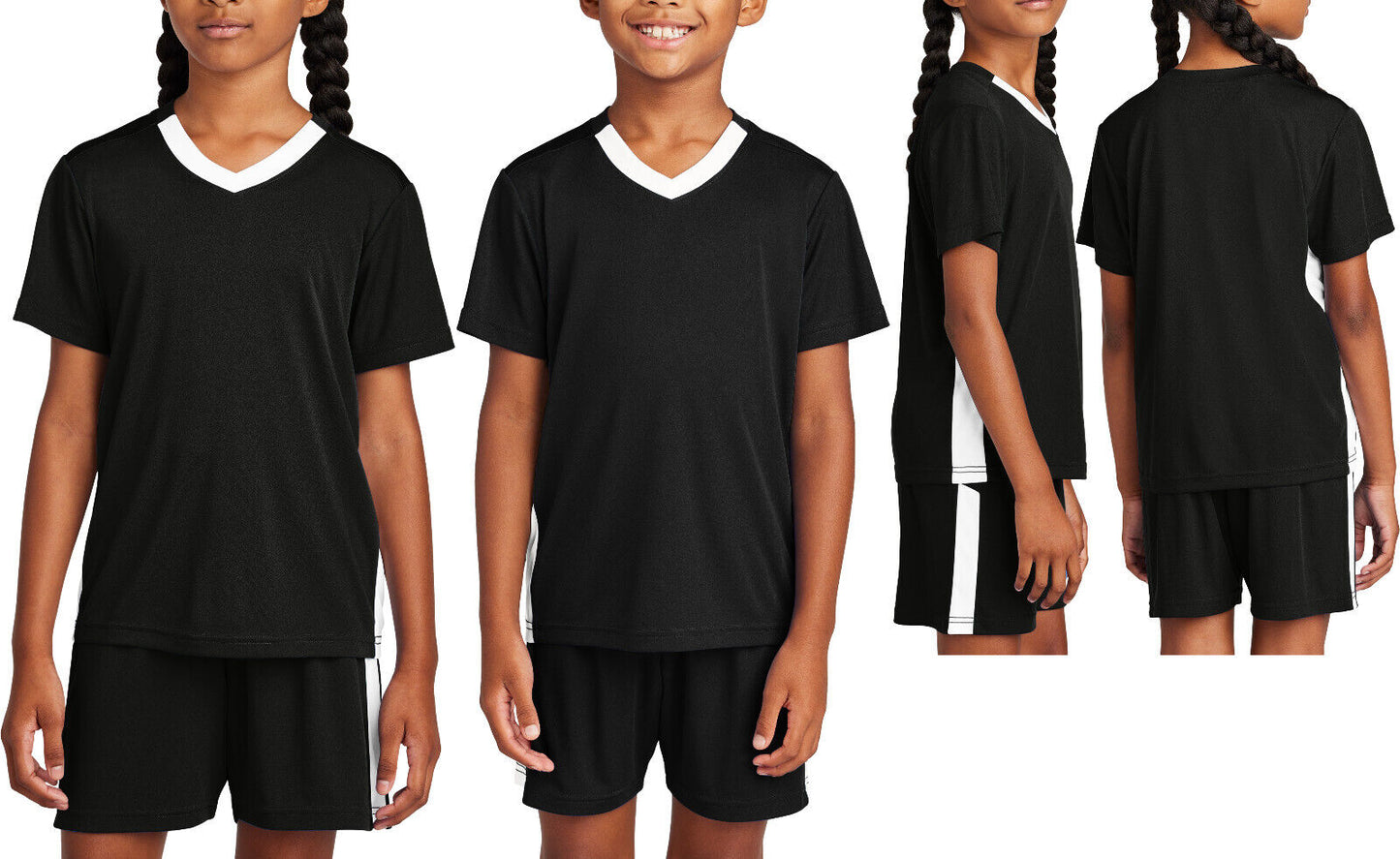 Kids V-Neck Moisture Wicking Color Block Team T-Shirt Youth Child UPF 30+ XS-XL