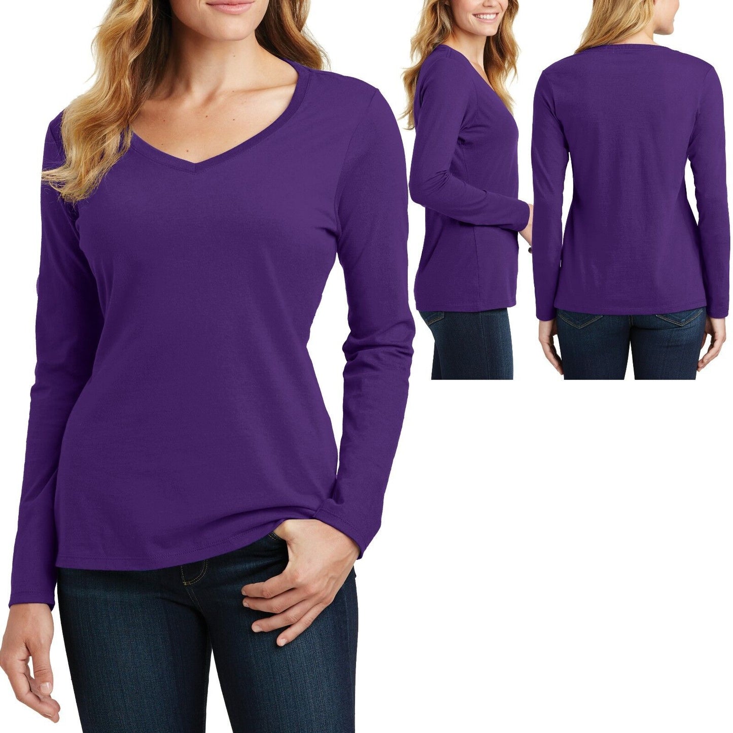 Ladies Plus Size V-Neck T-Shirt Long Sleeve Soft Cotton Womens Top XL, 2X, 3X 4X