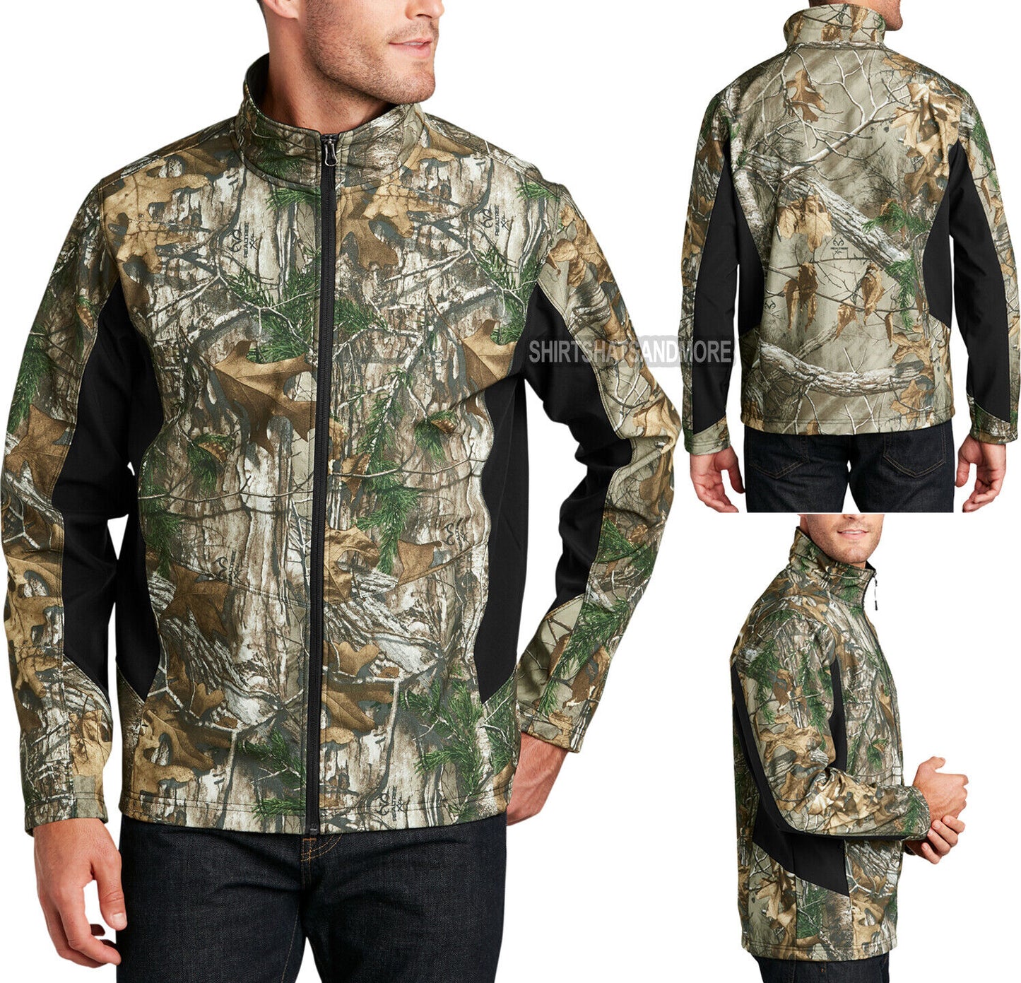 Mens Camouflage Colorblock Soft Shell Realtree Xtra Water Wind Resistant Jacket