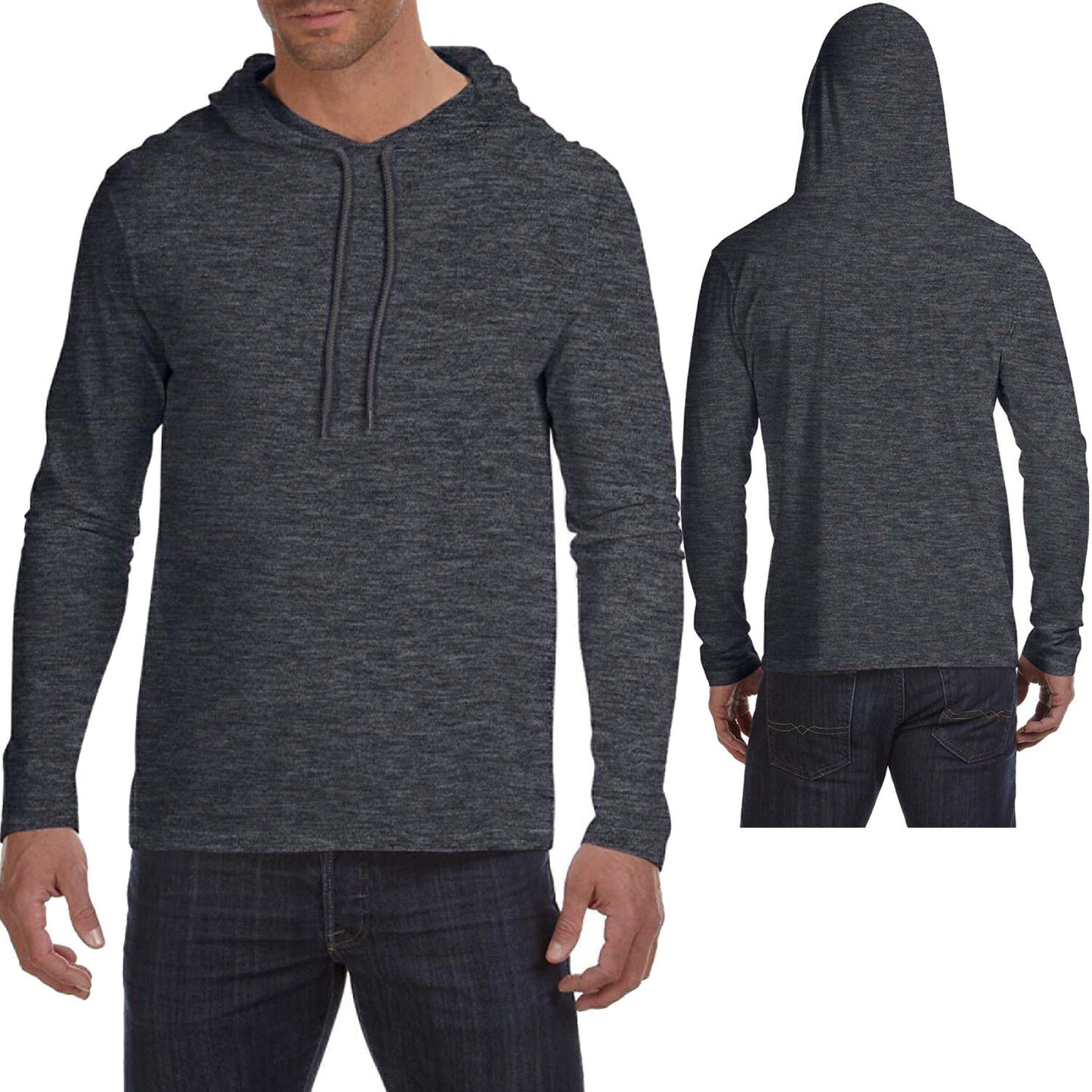 Mens Lightweight Hoodie T-Shirt Long Sleeve Hoody Tee Soft Cotton S-XL, 2XL, 3XL