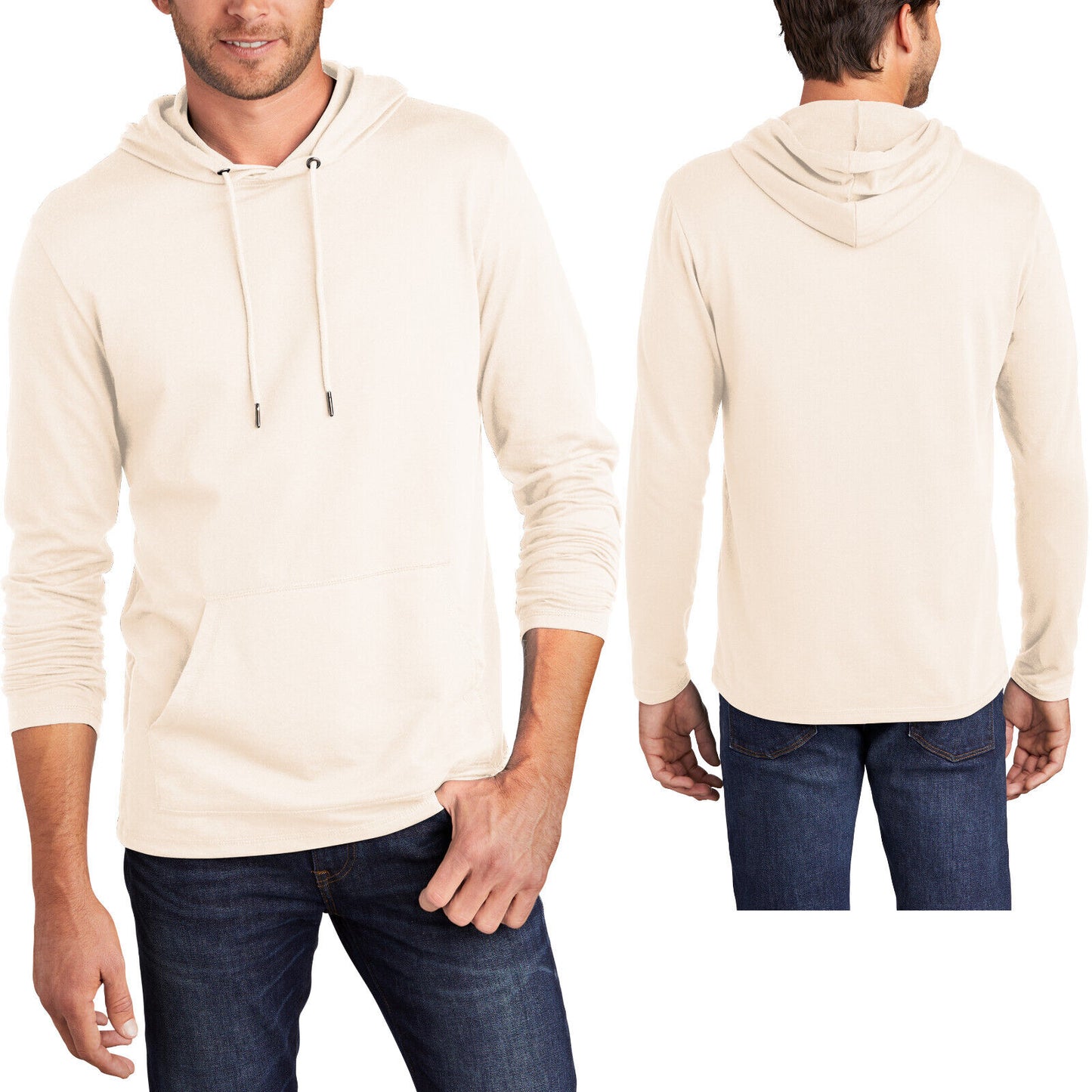 Mens Lightweight Soft French Terry Hoodie T-Shirt Long Sleeve Hoody Tee XS-4X