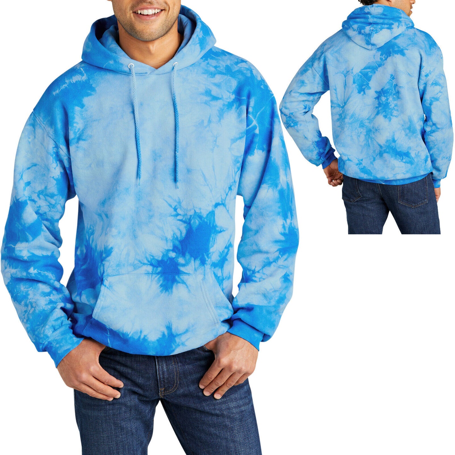 Mens Crystalized Tie Dye Hoodie Hooded Pullover Hoody S-4X Warm Soft Tie Die NEW