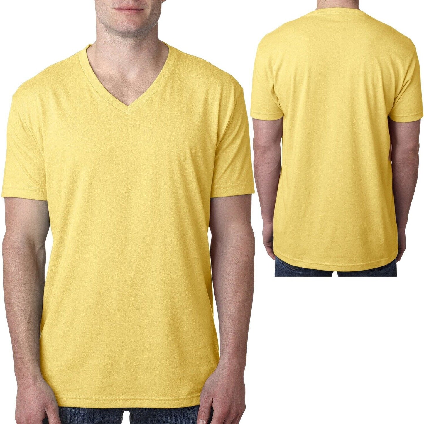 Mens Soft Preshrunk Blended V-Neck Jersey Tee Slightly Heathered CVC T-Shirt NEW