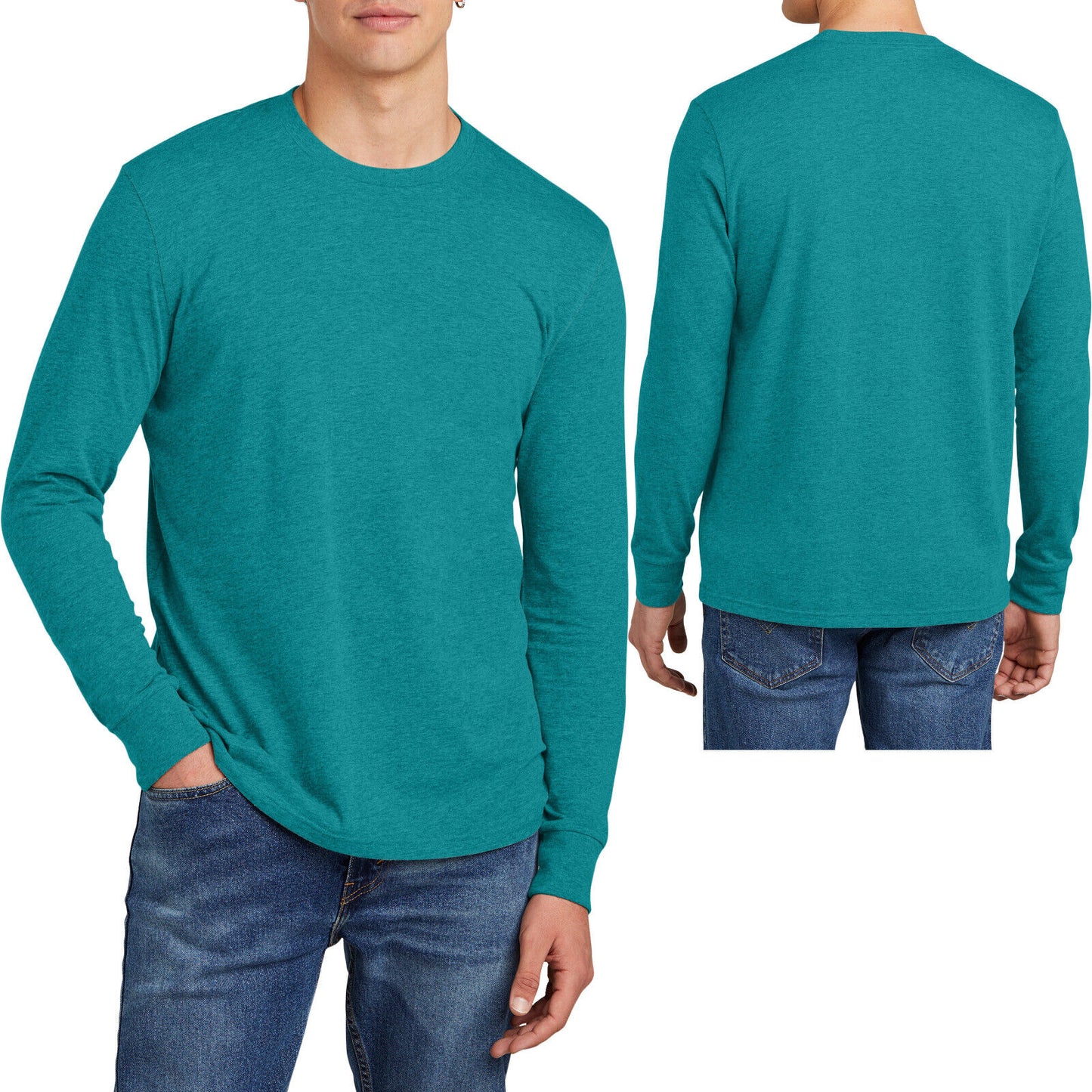 Mens Soft Ringspun Cotton/Poly Long Sleeve T-Shirt Heather Blended Tee XS-4XL