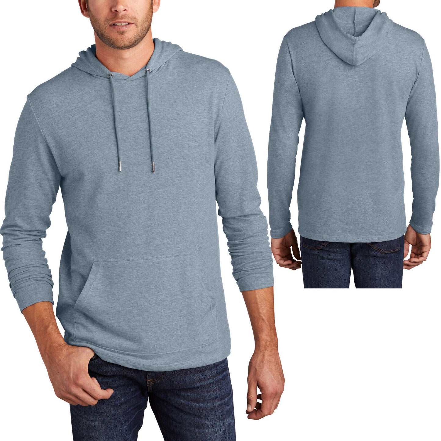 Mens Lightweight Soft French Terry Hoodie T-Shirt Long Sleeve Hoody Tee XS-4X