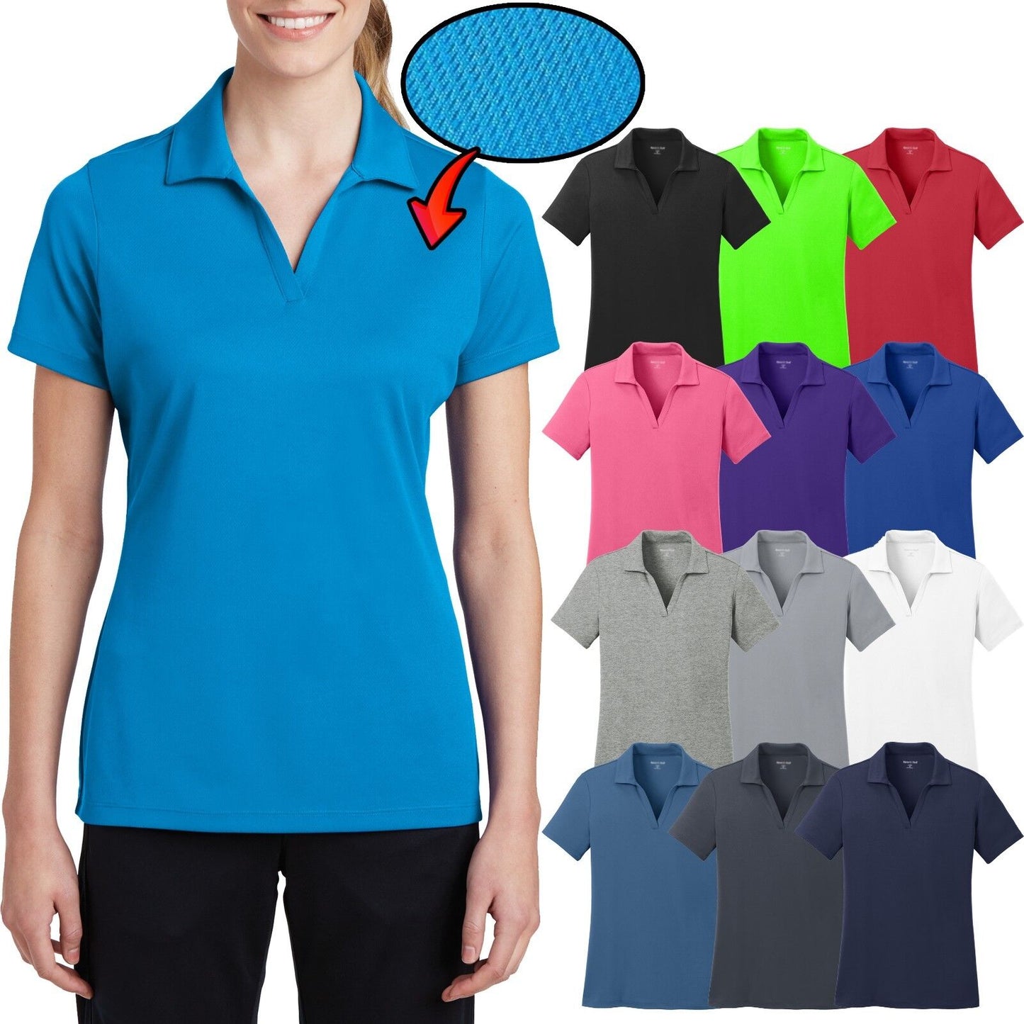 Ladies Plus Size MICRO MESH Polo Shirt Moisture Wick Dri Fit Tagless 2XL 3XL 4XL