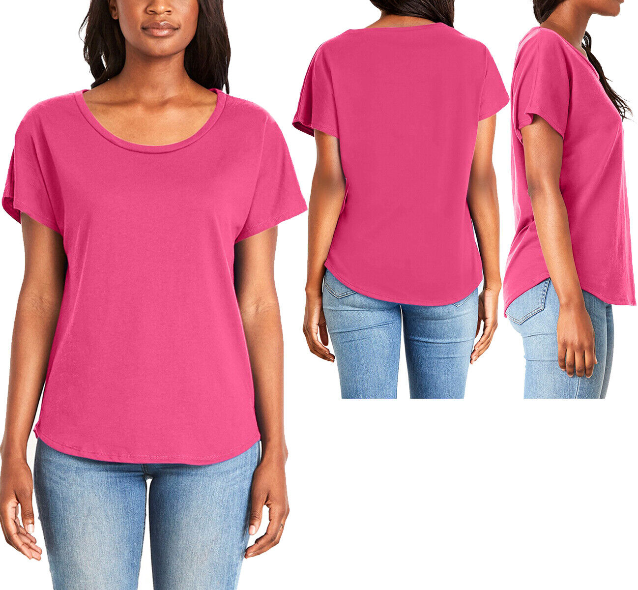 Ladies Dolman T-Shirt Cotton/Poly Relaxed Fit Womens Top Tee XS-XL, 2XL, 3XL