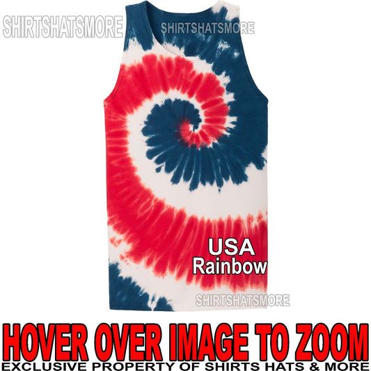 Mens Tie Dye TANK TOP USA Spiral Tye Die Sleeveless T-Shirt S-XL 2X, 3X, 4X NEW