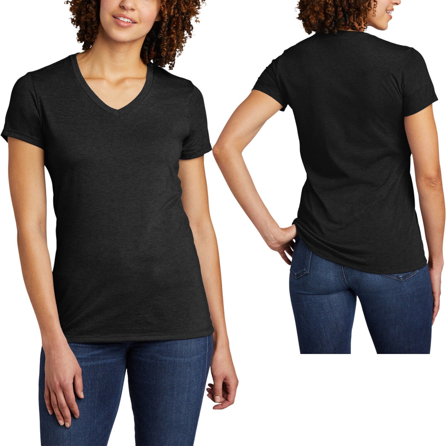 Womens Tri Blend V-Neck T-Shirt Soft Blended Sustainable Ladies Tee XS-2XL NEW!