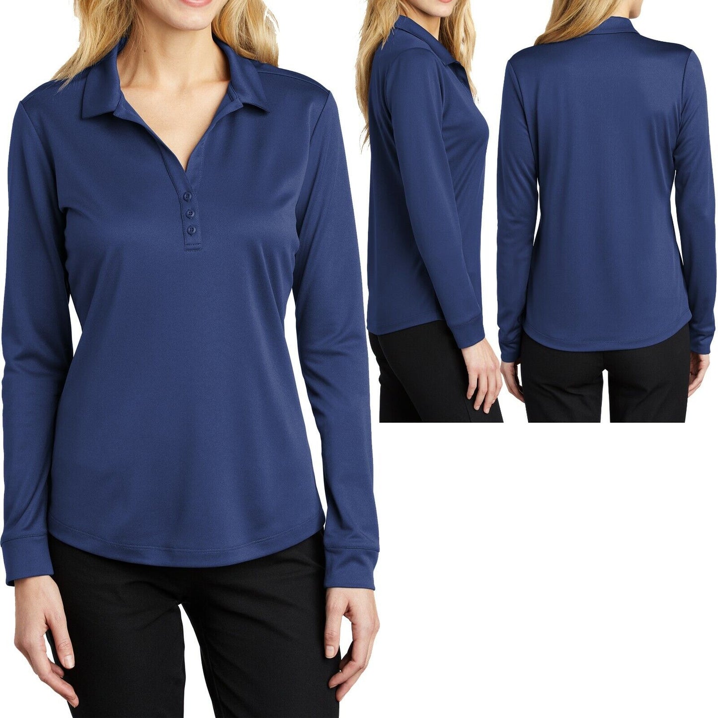 Ladies LONG SLEEVE Polo Shirt Moisture Wicking Womens XS-XL 2XL 3XL 4XL NEW