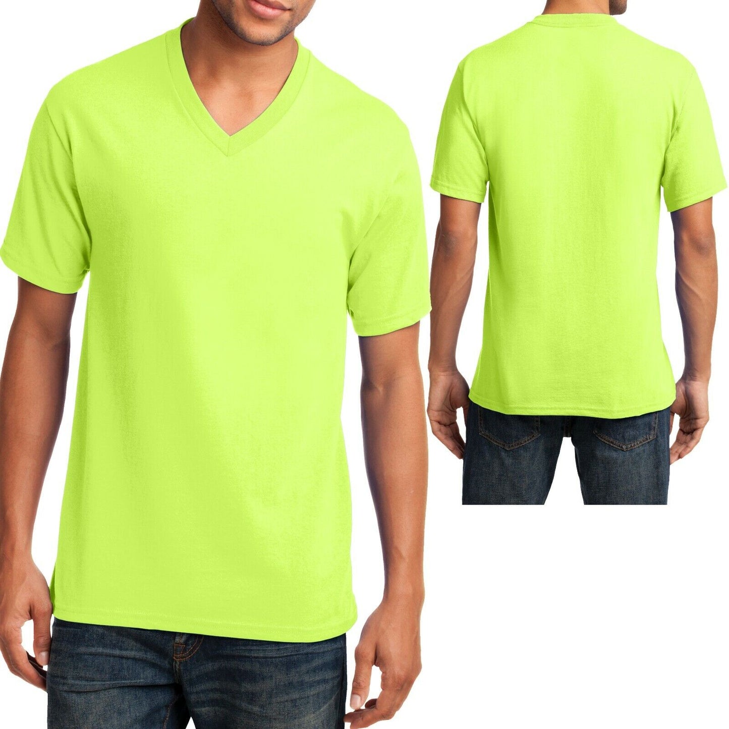 Mens V-Neck T-Shirt Cotton Blend Including NEONS Sizes S M L XL 2XL 3XL 4XL NEW