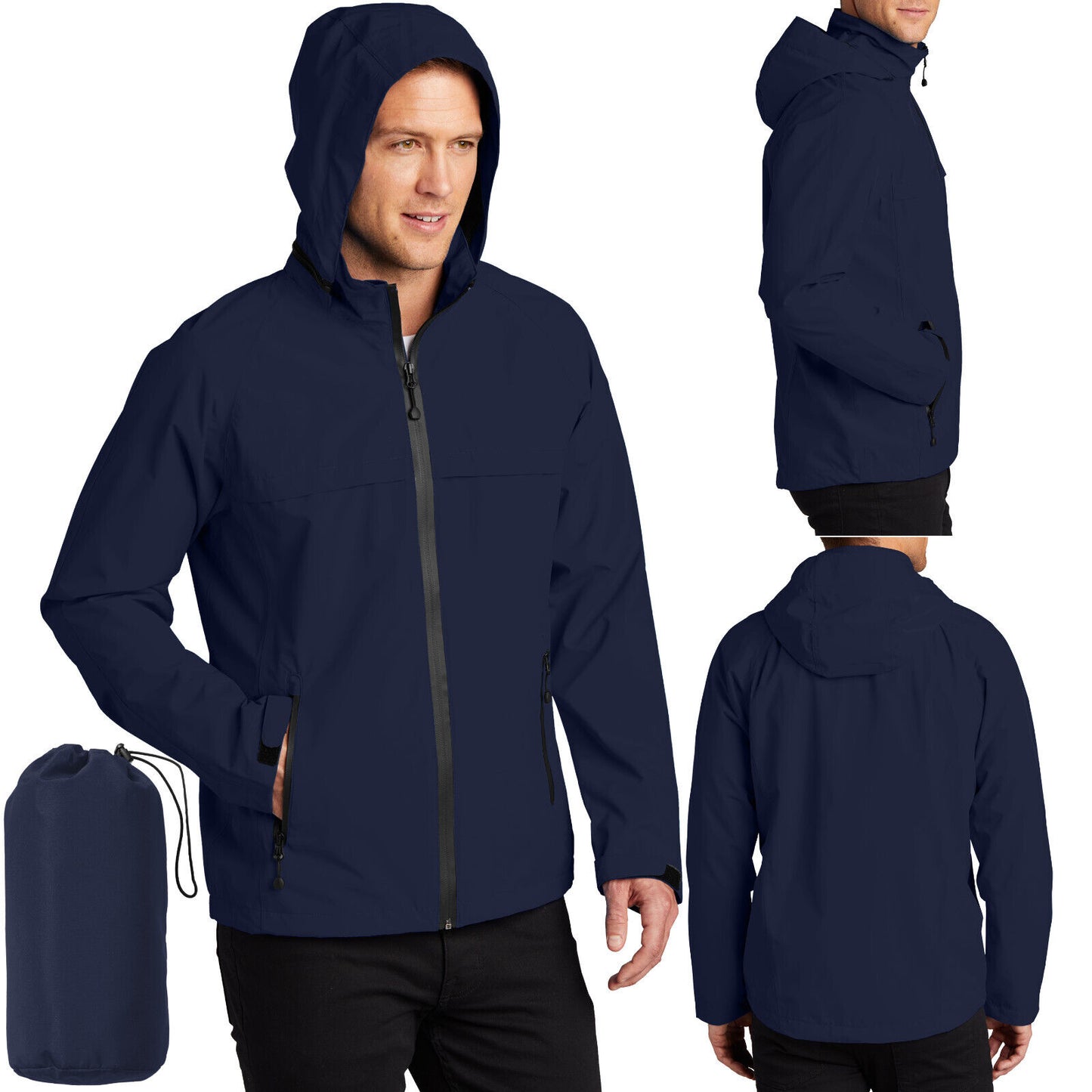 Mens Tall Wind Resistant Waterproof Packable Jacket With Zip-Off Hood LT-4XLT