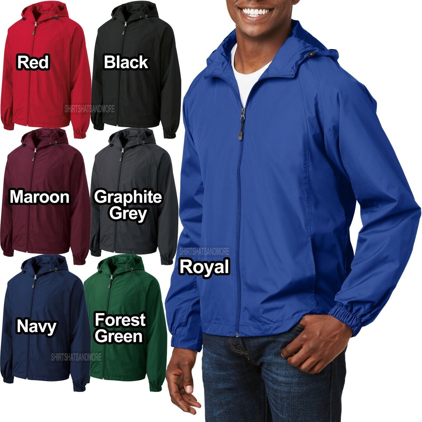 BIG MENS Hooded Zip Front Jacket Pockets Windbreaker Water Resistant XL 2X 3X 4X