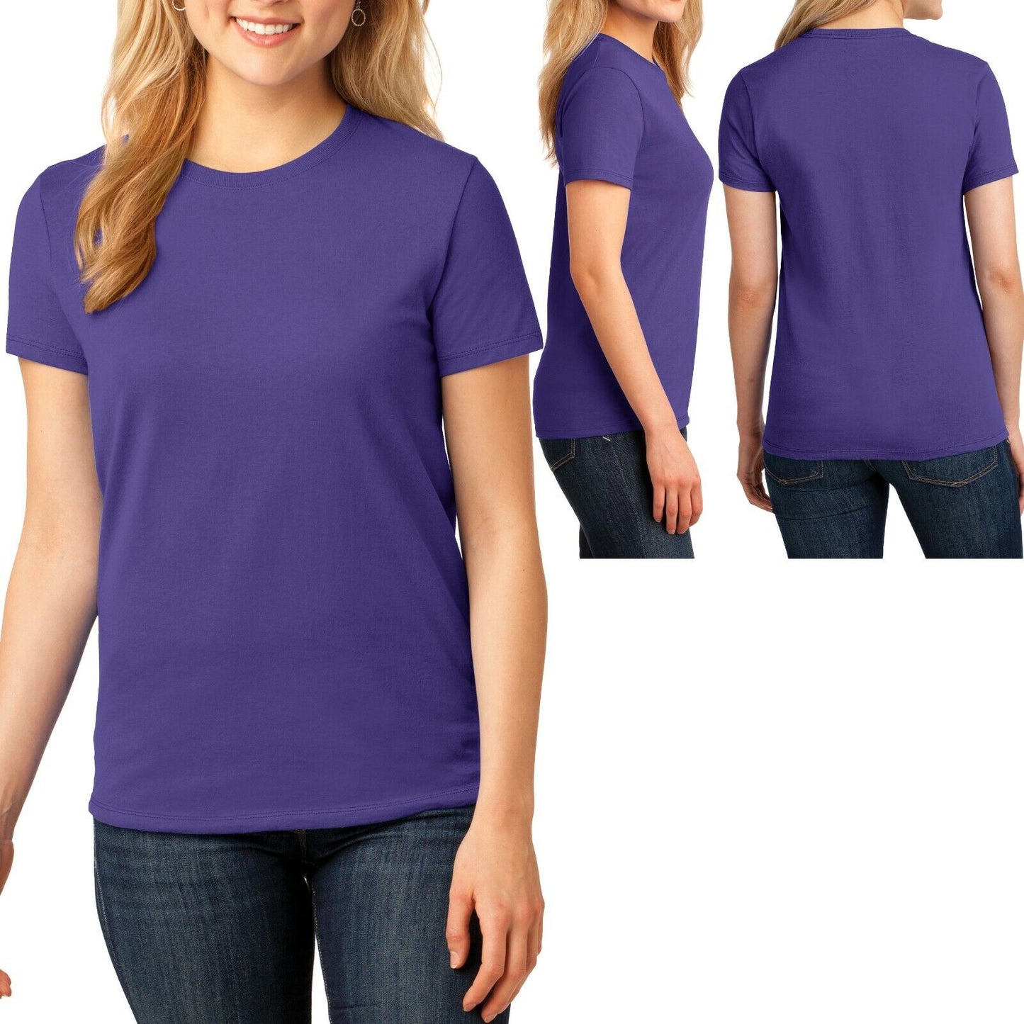 Womens Plain Basic Crew Neck T-Shirt Ladies Feminine Fit Top Plus Size 2X 3X 4X