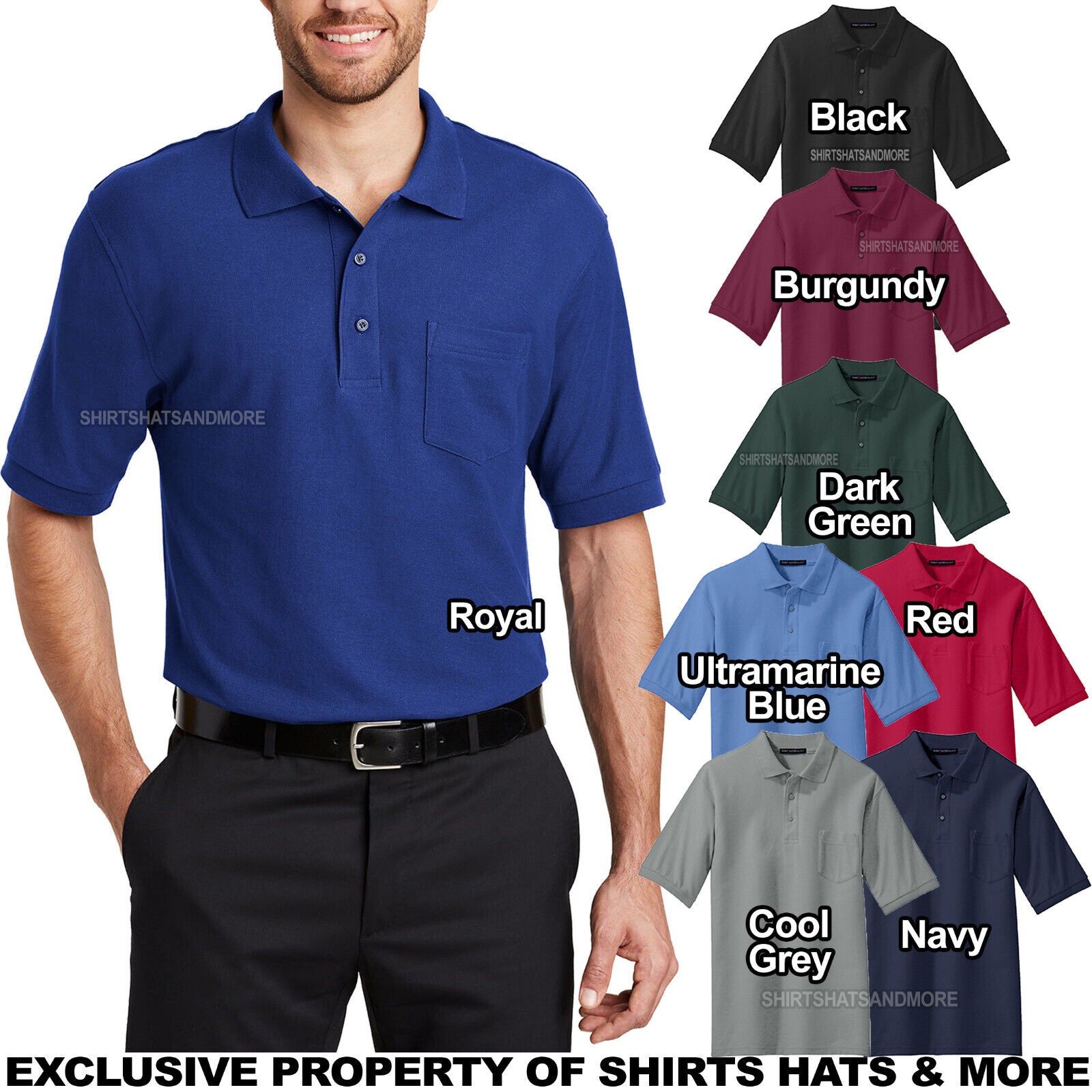 Mens Big and Tall Soft Blended Pocket Polo Shirt LT XLT 2XLT 3XLT Shirts Hats and More