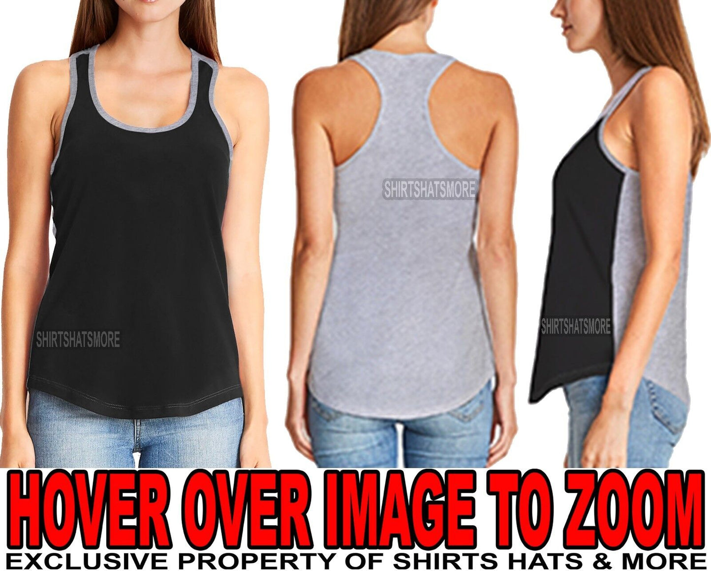 Ladies Racerback Tank Top 2 Tone T-Shirt Junior Cut PRESHRUNK Cotton Blend XS-2X