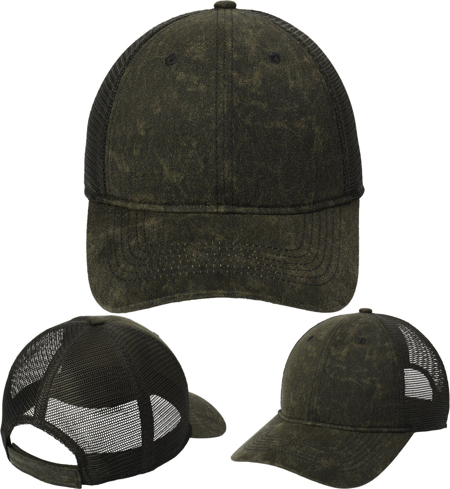 Mens Pigment Untructured Hat Print Oiled Leather Look Mesh Back Cap Low Profile