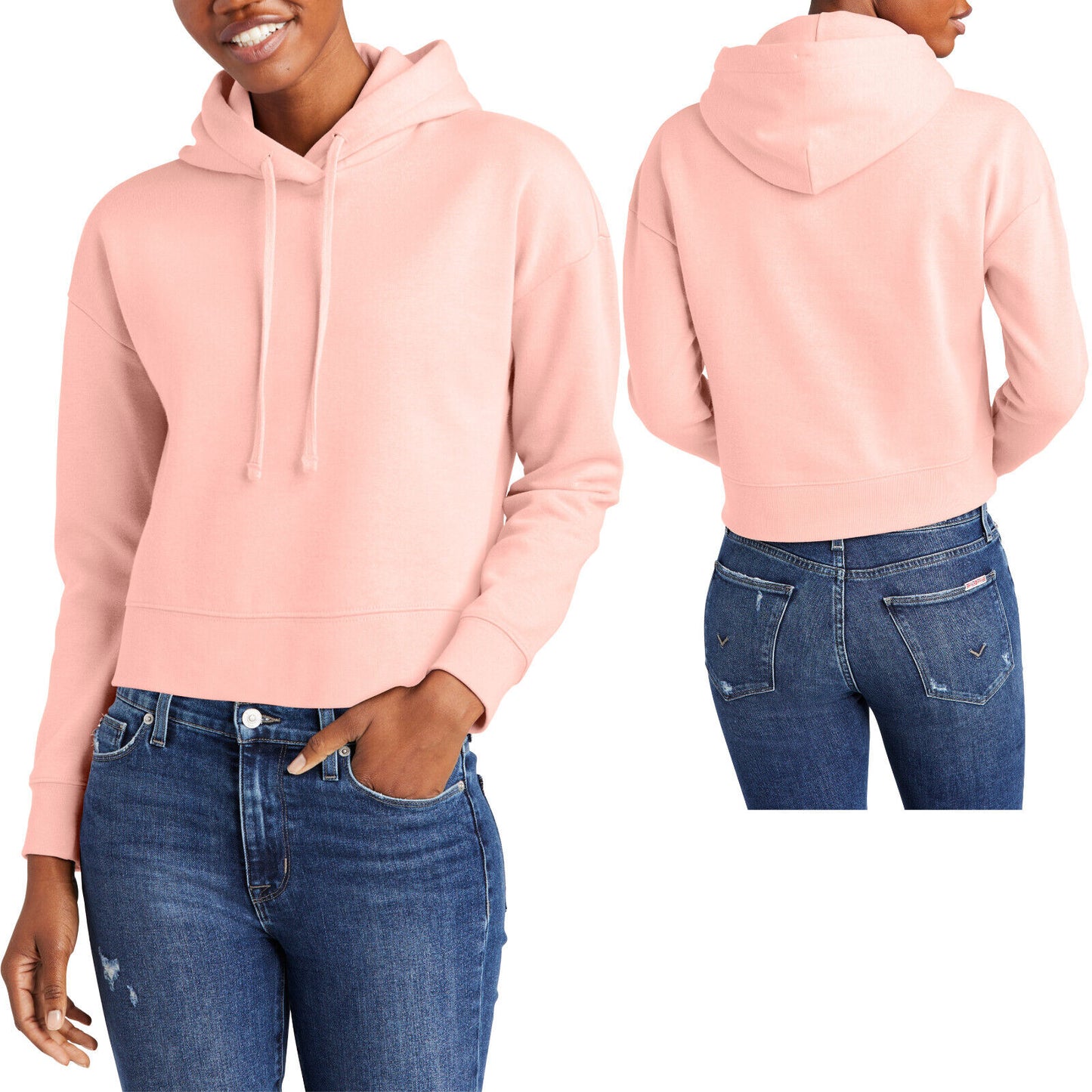 Ladies Cropped Soft Fleece Hoodie Womens Long Sleeve Hooded Sweatshirt XS-4X NEW