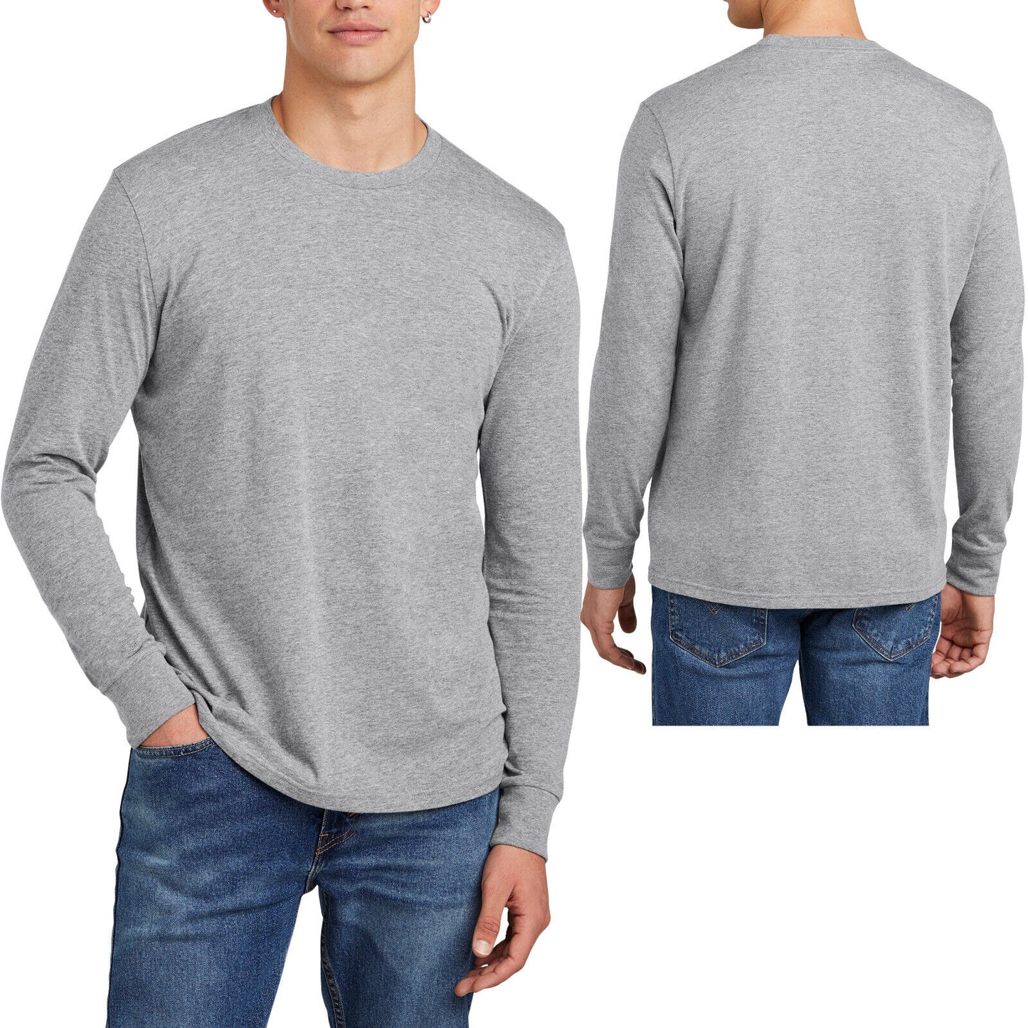 Mens Soft Ringspun Cotton/Poly Long Sleeve T-Shirt Heather Blended Tee XS-4XL