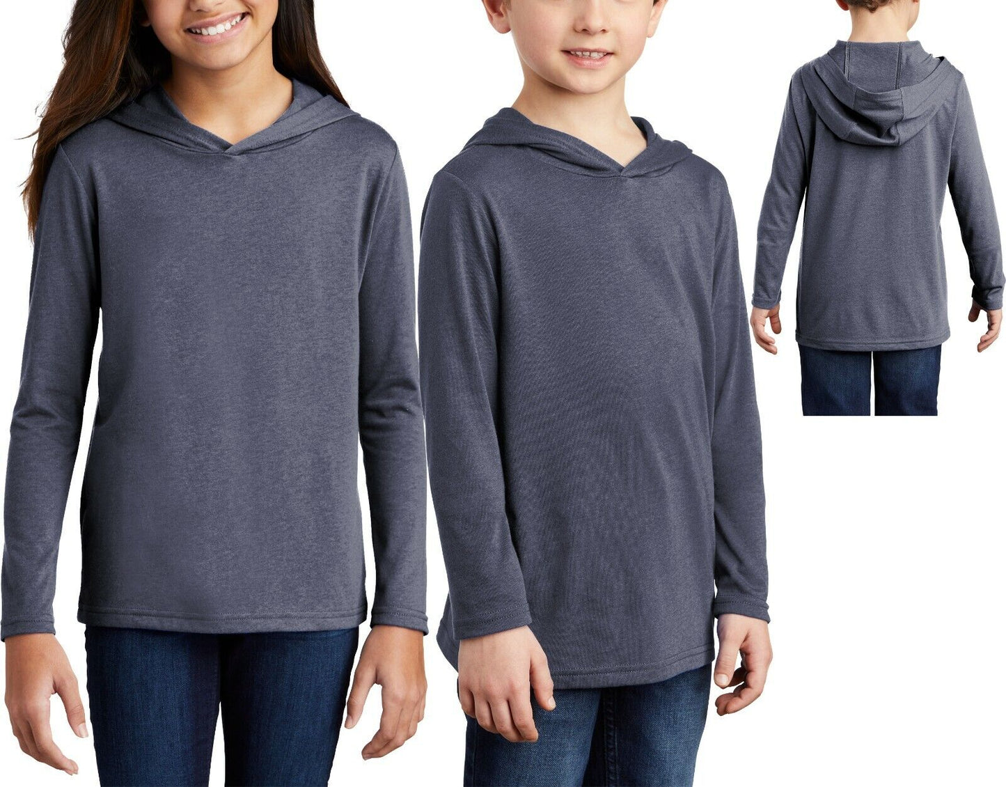 Youth Long Sleeve Hoodie T-Shirt Soft Tri Blend Fabric Boys Girls Kids XS-XL NEW