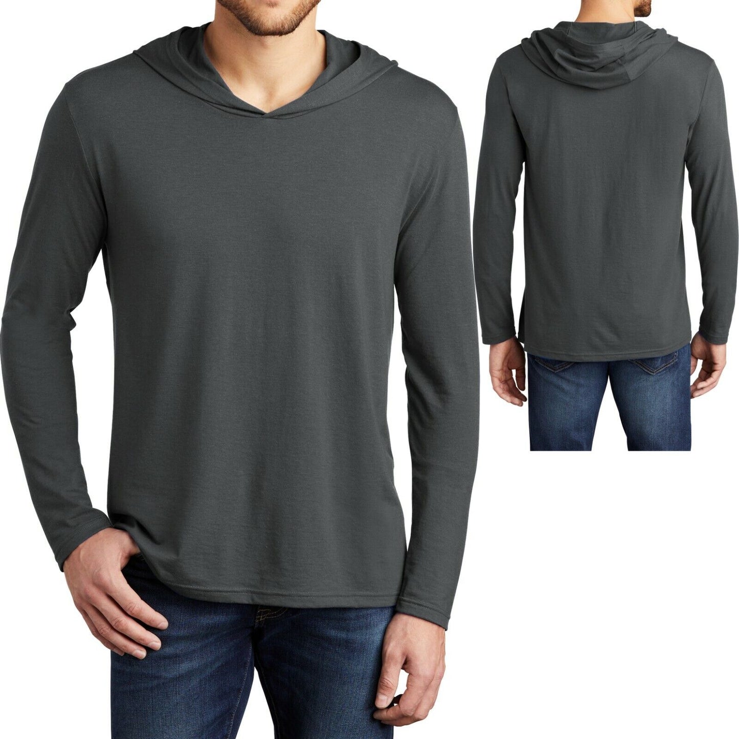 Mens Lightweight Hoodie T-Shirt Long Sleeve Hoody Soft Blended Hooded Tee S- 4XL