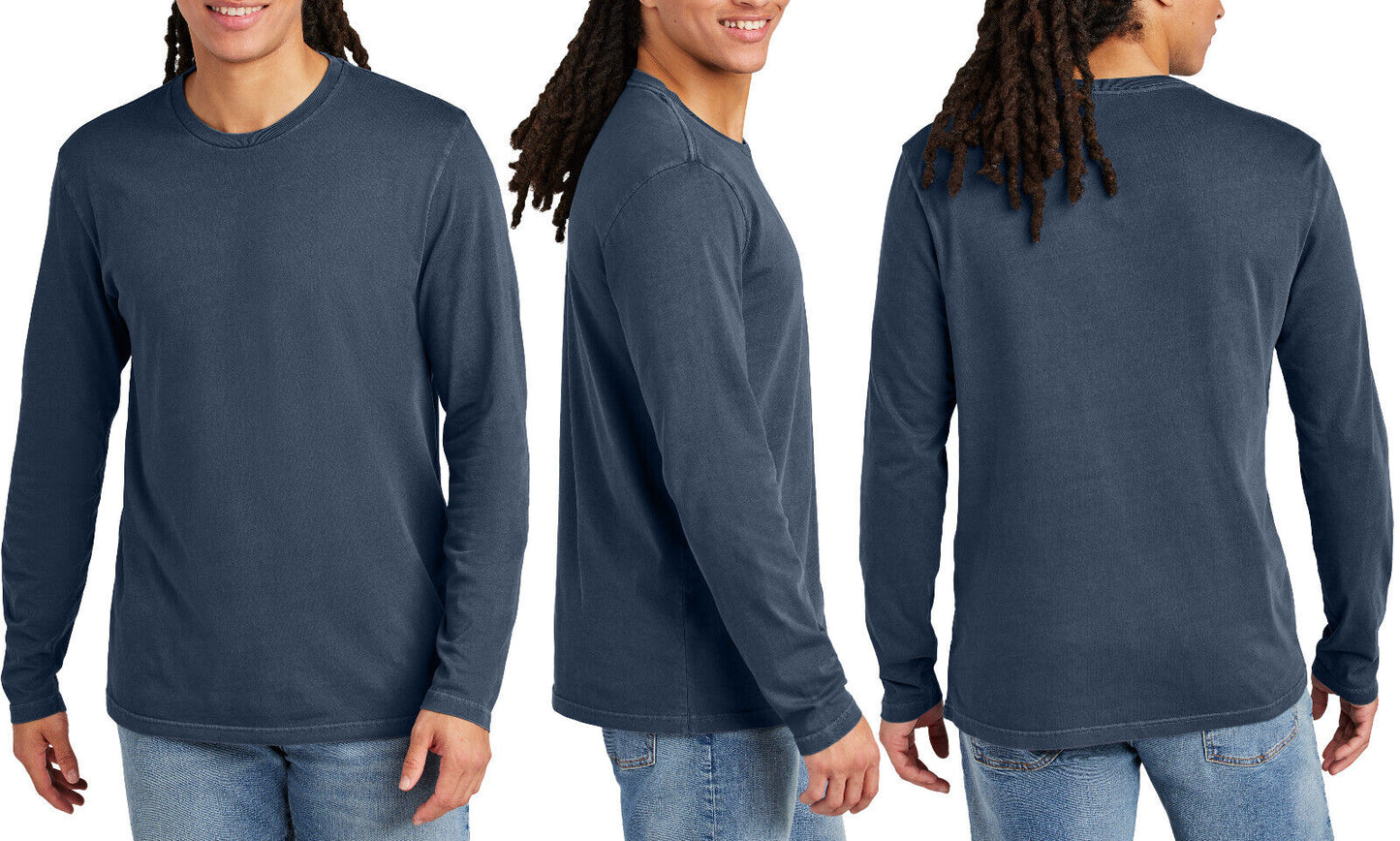 Mens Garment Washed Super Soft Long Sleeve Tee Ring Spun Cotton T-Shirt XS-4XL