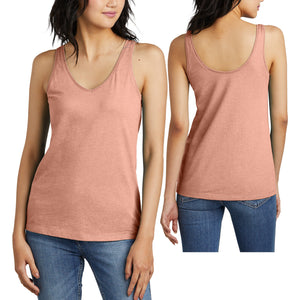 Womens Soft Blended Heather V-Neck Tank  Scoop Back Detail Ladies Top XS-4XL NEW