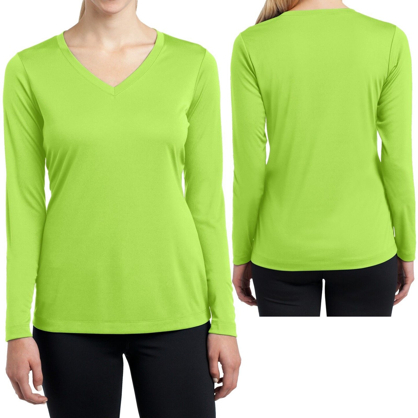 Ladies Long Sleeve T-Shirt V-Neck Moisture Wicking Base Layer Womens XS-XL 2X-4X